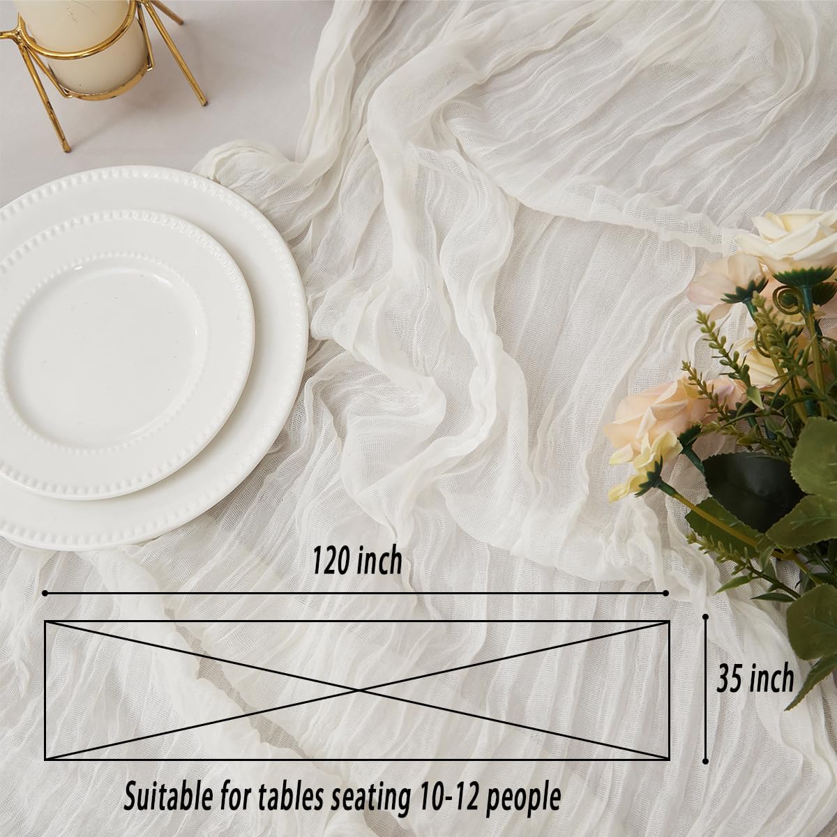 White 2 Pack Cheesecloth Table Runner 120 Inch 10 FT Boho Rustic Gauze for Wedding Baby Shower Party Farmhouse Summer Home Decor Washable