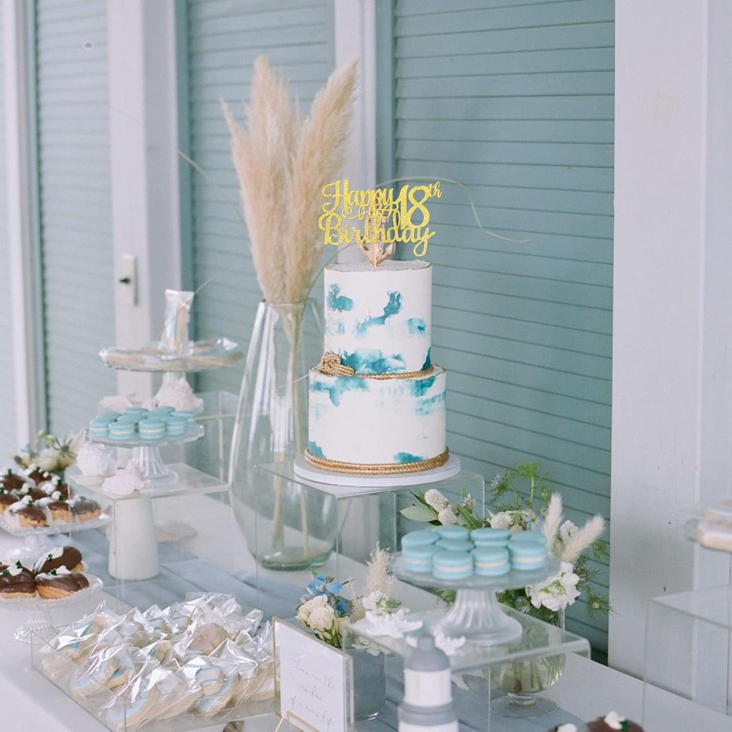 1 PCS Happy 18th Birthday Cake Topper Gold Glitter Cheers to 18 Years Birthday Cake Pick 18 Fabulous Cake Decoration for Happy 18th Birthday Theme Party Decorations Supplies