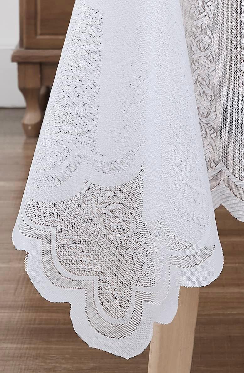 LinenZone Round Lace Tablecloth with Elegant Scalloped Bottom for Any Special Event Such as Wedding, Birthday Party, Baby Shower, Anniversary. Sits 4 to 6 People. (Linda 70 Round, Ivory)