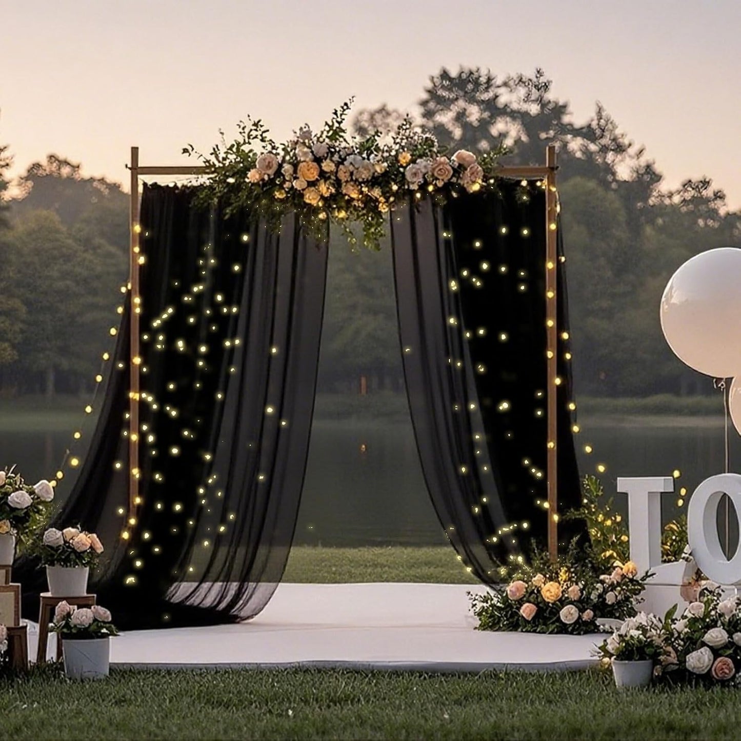 Ledido 10×8ft Tulle Backdrop Curtains with Lights String - 300LED Fairy Lights Sheer Curtain Backdrop for Weddings Baby Shower and Birthday Party Decorations(6 Panels 5×8ft)