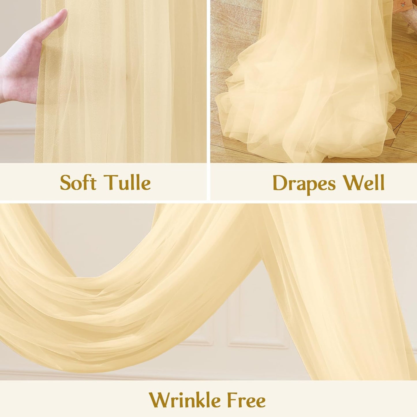 Wedding Arch Draping Fabric Backdrop 1 Panel 30" x 19Ft Champagne Drapes Curtains for Wedding Reception Sheer Tulle Backdrop Curtain for Ceremony Birthday Party Baby Shower Arbor Ceiling Decorations