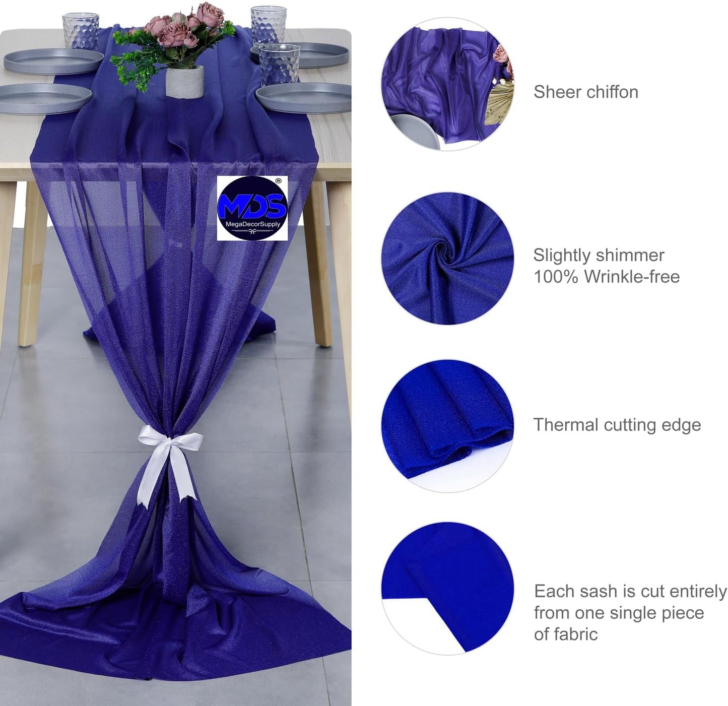 MDS Halloween Chiffon Table Runner - 25 Pack, 29 x 170 Inches, 14ft Each - Sheer Spooky Table Runners for Haunted House Parties, Trick-or-Treat Tables, Witchy Décor, Wedding & Events - Royal Blue