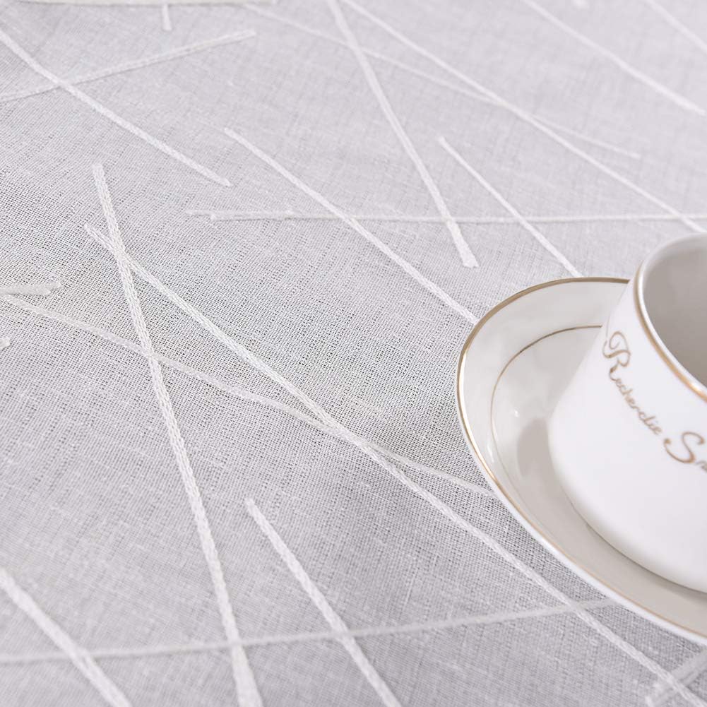 White Sheer Curtains 45 Inch Length, Modern Geometric Embroidery Sheer Rod Pocket Voile Drapes for Living room, Bedroom, Window Treatments Semi Curtain Panels for Villa, Set of 2, 52"x 45".