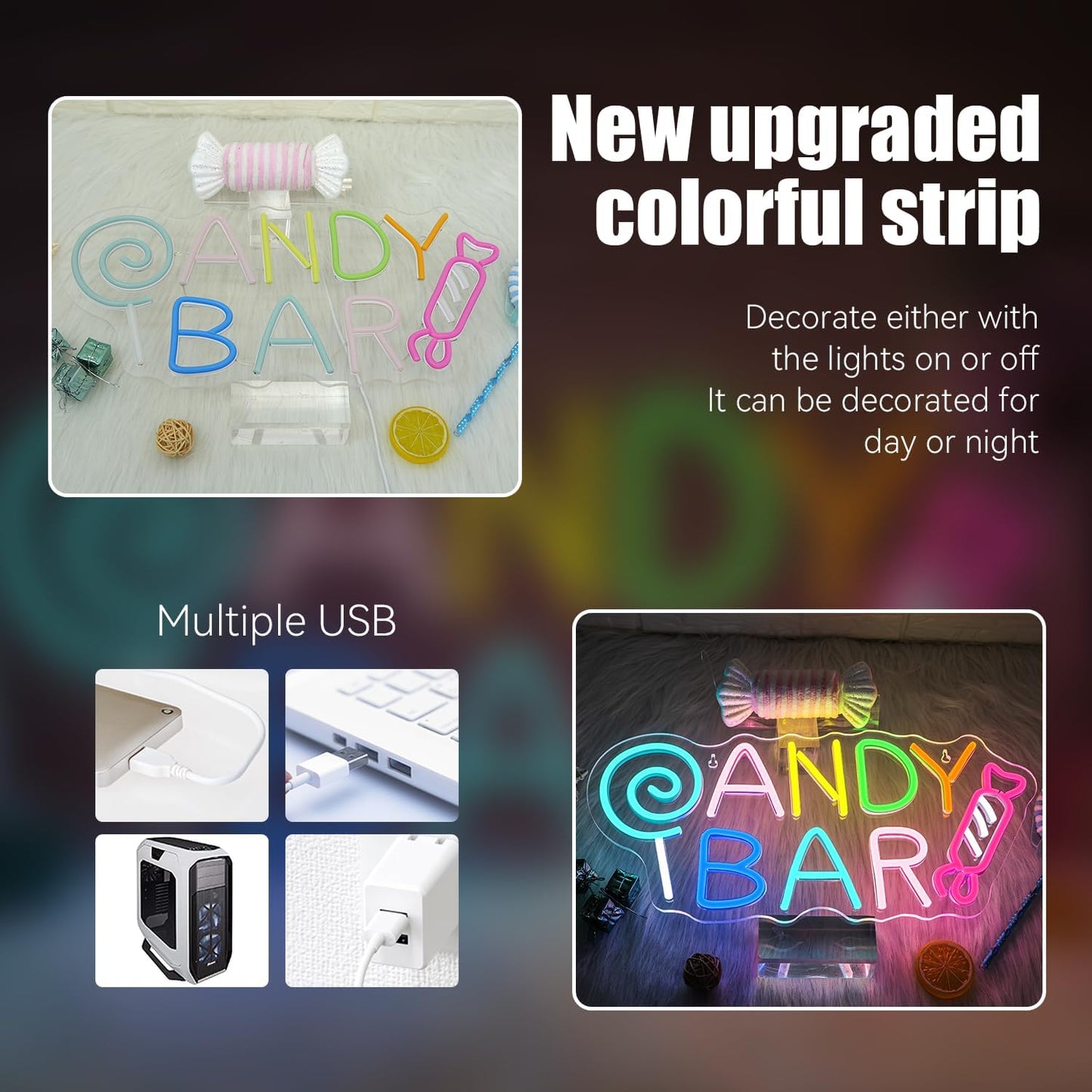 ineonlife Candy Bar Neon Sign Lollipop Neon Signs For Wall Decor Candy Decor Led Lights Birthday Party Teen Bedroom Candy Shop Lollipop Store Halloween Decorations Gifts USB Powered 16.54x7.68in