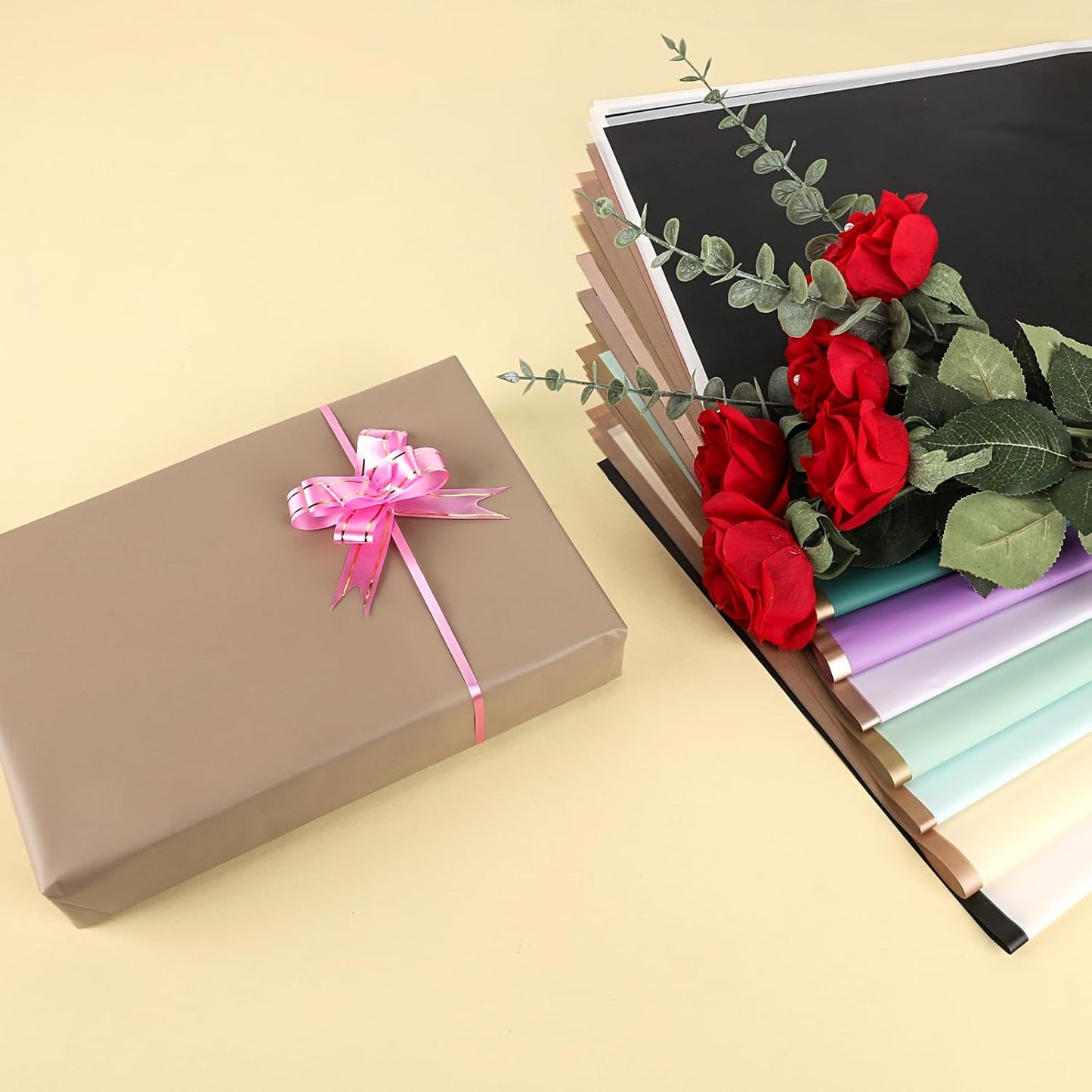 NESCCI 20 Sheet Flower Wrapping Paper - Waterproof Floral Bouquet Wrapping Paper, Florist Supplies Packaging Paper for Wedding Birthday Gift DIY (Light yellow)