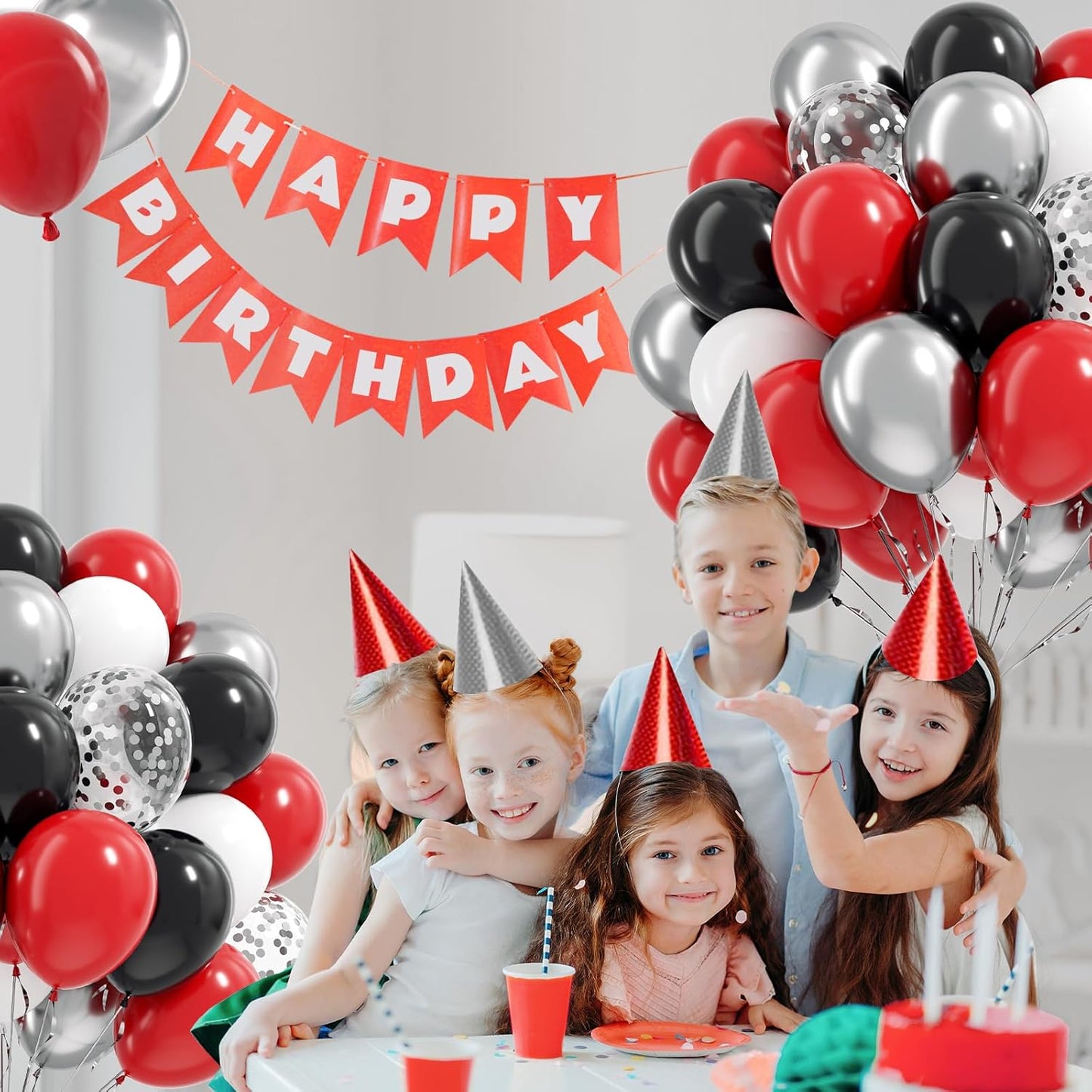 Red and Black Balloons, 60pcs 12inch Red Black White Silver Confetti Balloons for Graduation Birthday Party Decorations