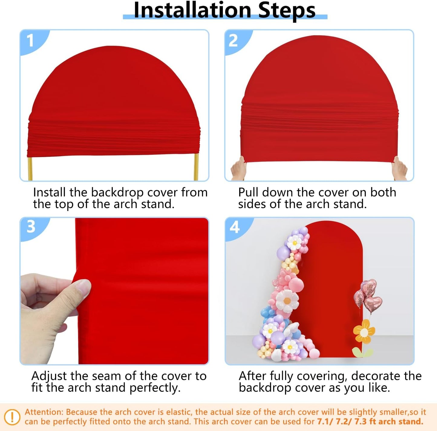 HEMMOTOP Red Arch Cover 7.2 ft (No Arch Backdrop Stand), Spandex Wedding Balloon Stretchy Arch Backdrop for Photo, Party, Ceremony, Birthday, Baby Shower, Anniversary Decoration