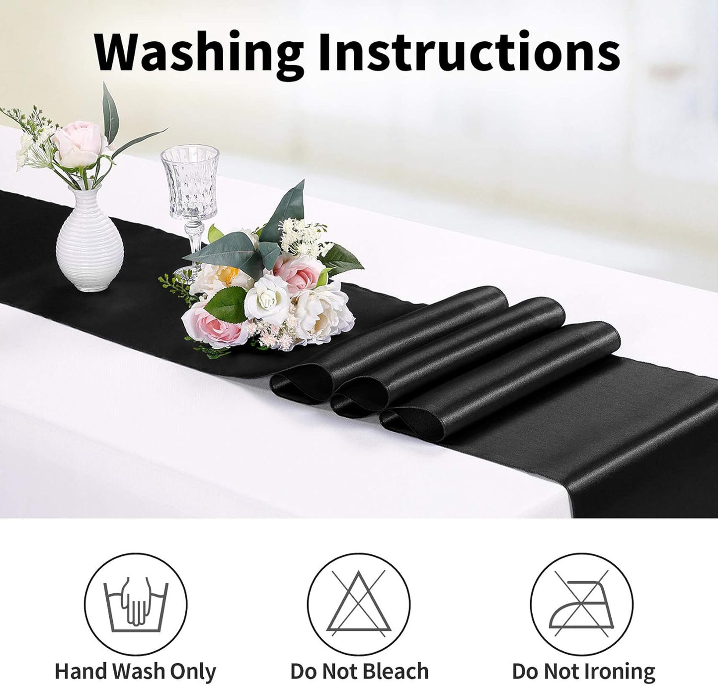 5-Pack Satin Table Runner Black 12 x 108 inches Long, Table Runners for Wedding, Birthday Parties, Banquets Decorations(5 Pack, 12x108 Inch, Black)