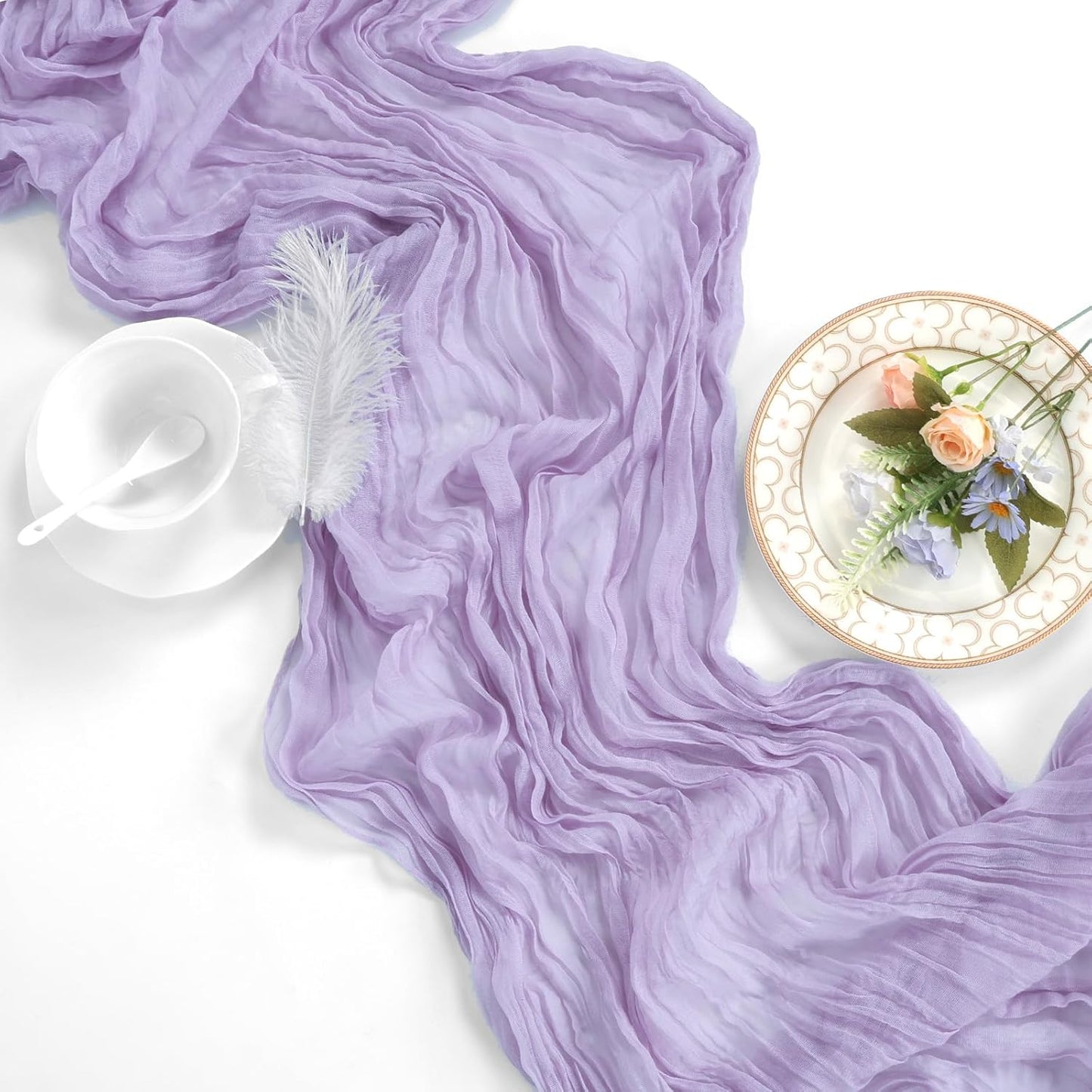 12 Pack Lilac Purple Cheesecloth Table Runner 10ft Boho Gauze Fabric Cheese Cloth Table Runner 35 x 120 Inch Rustic Sheer for Romantic Wedding Decor Baby Shower Party Table Centerpiece Decoration