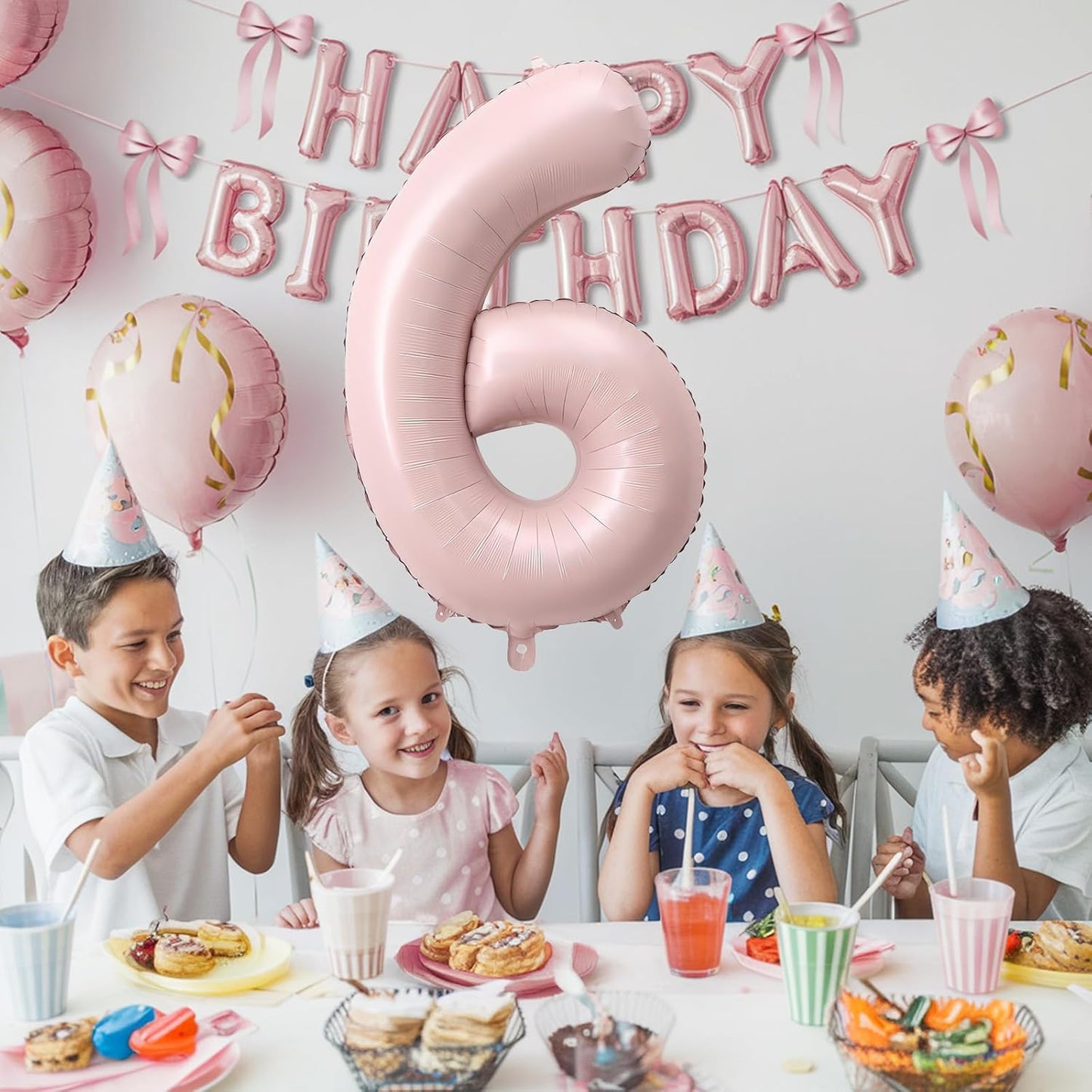 Light Pink Number Balloon 6, 40 Inch Large Self Inflating 6 Foil Number Balloons 0-9, Blush Pastel Pink Digital 6 Helium Balloon for Girls Women 6th Birthday Party Graduation Anniversary Decorations