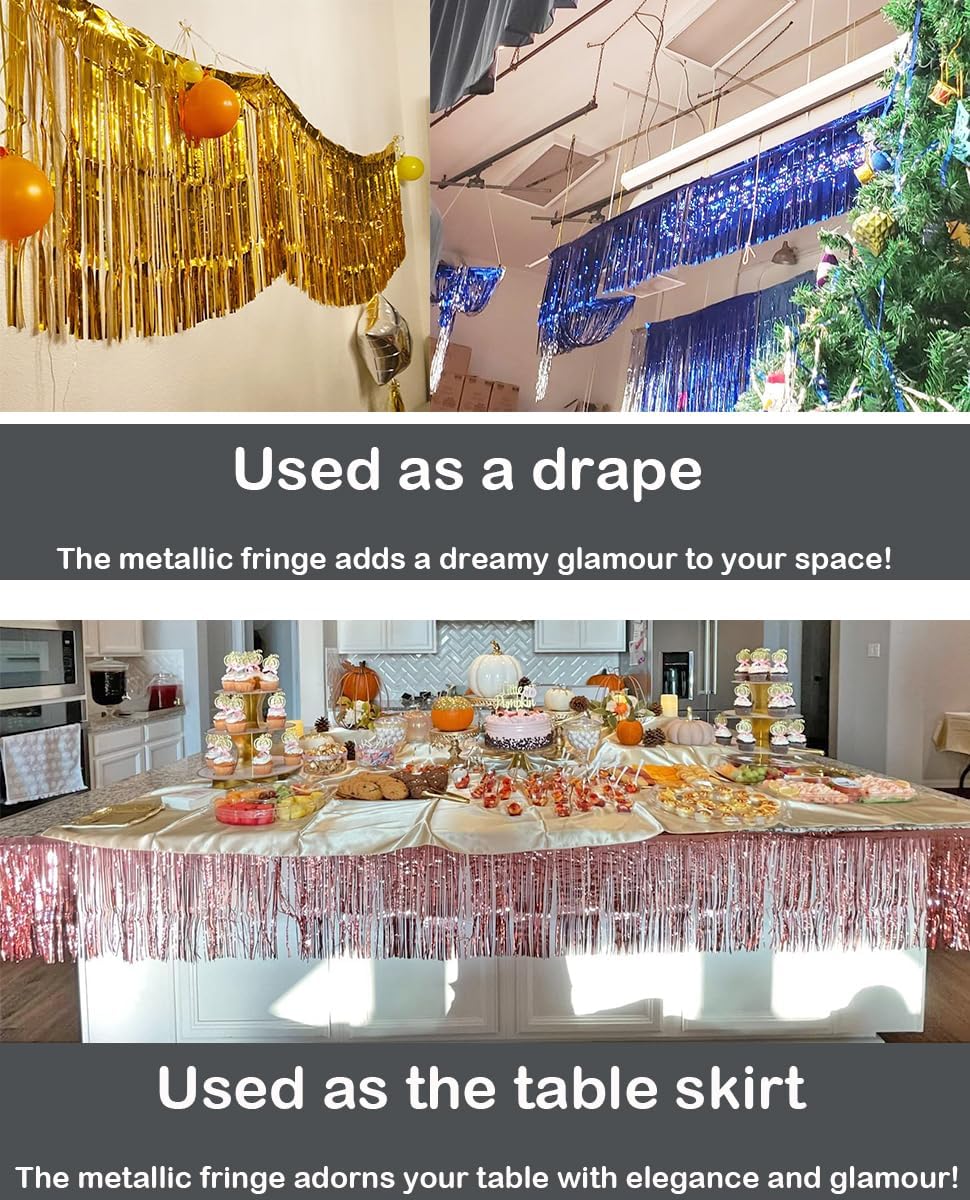 4 Pack Total 40 Feet Foil Fringe Garland Metallic Wall Hanging Drapes Tassel Skirting Tinsel Streamers Decorations for Parade Float Trailer Mardi Gras Party Birthday Wedding (Gold)