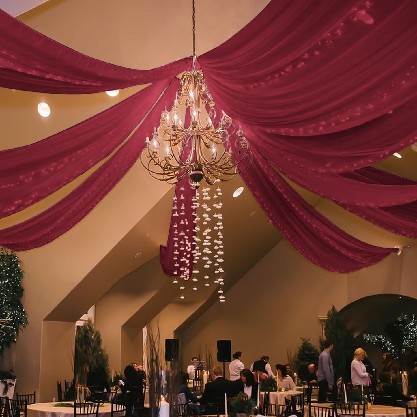 6 Panels Burgundy Wedding Ceiling Drapes 5ftx30ft Ceiling Drapes Chiffon Fabric Arch Draping Sheer Curtains Soft Drapery Draping Wedding Ceiling Decorations for Party Ceremony Stage Swag