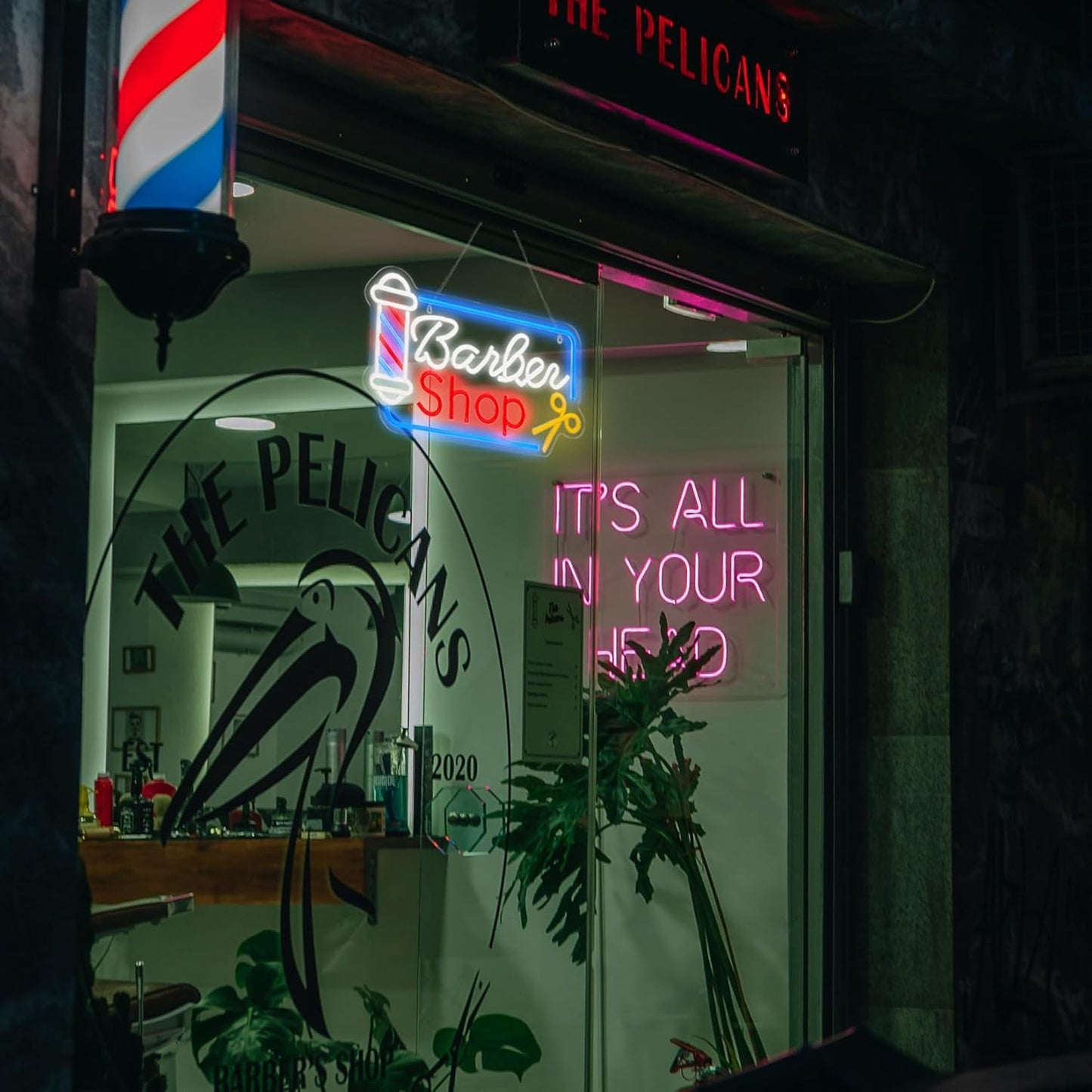 BarberShop Neon Sign Led Wall Window Decor Neon Light Up Barber Shop Station Pole Hair Salon Accessories USB Powered 16.5"x9.4"