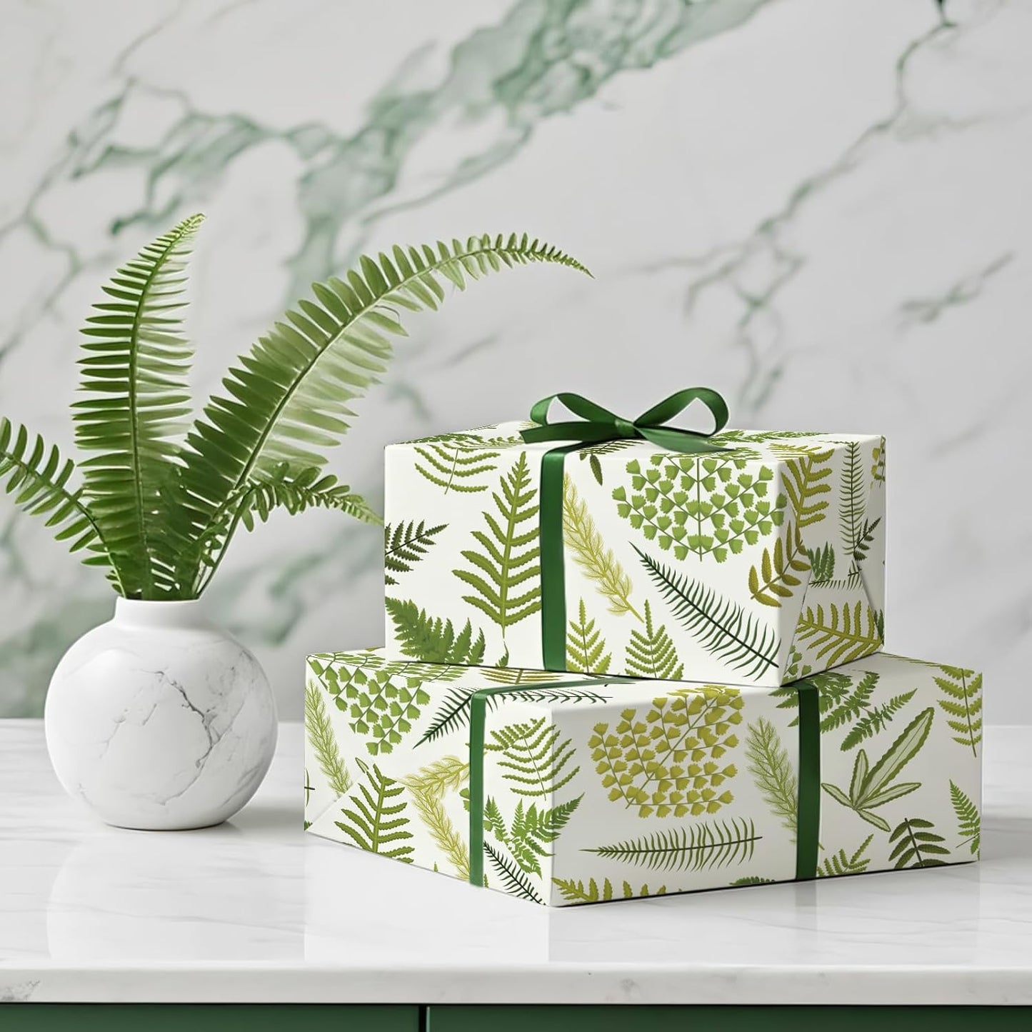 WRAPAHOLIC Fern Wrapping Paper Roll - Mini Roll - 17 Inch x 33 Feet - Woodland Fern Botanical Wrapping Paper Perfect for Birthday, Wedding, Baby Shower