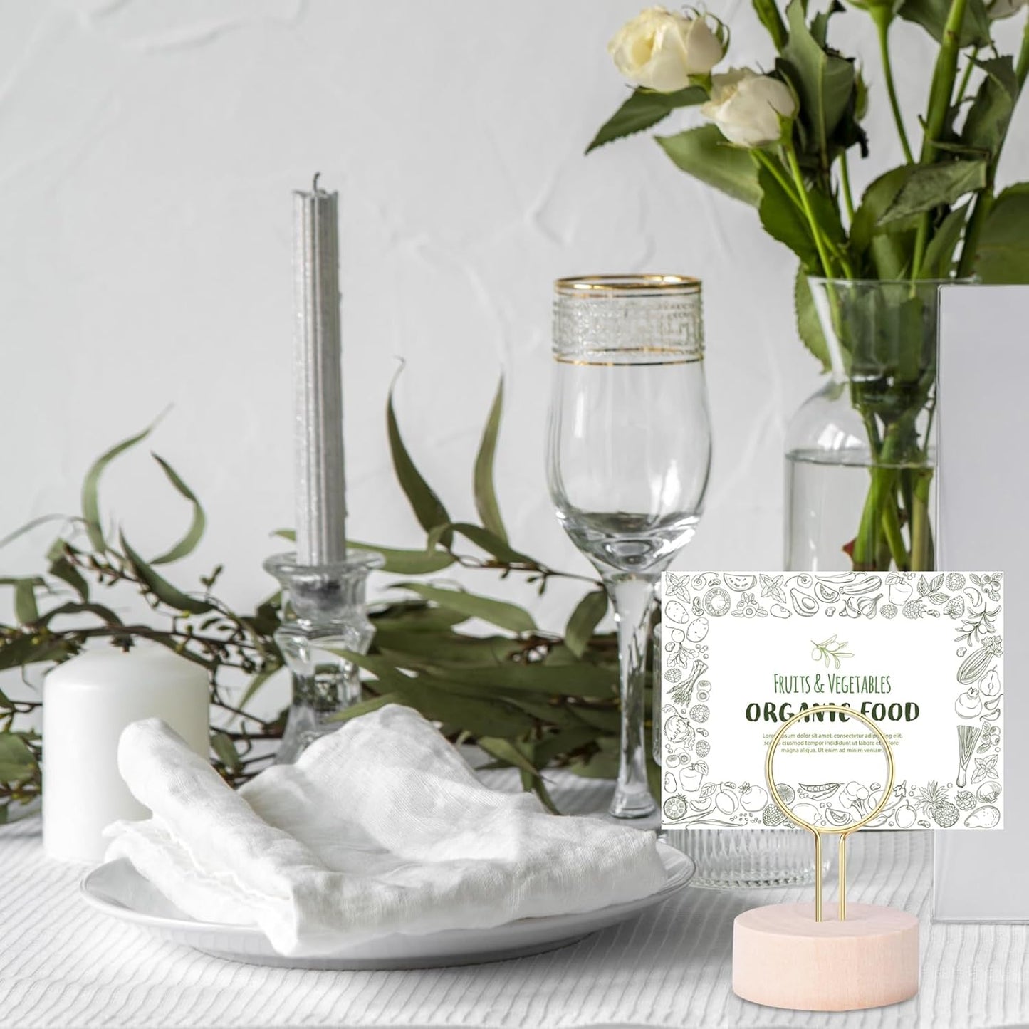 Oubest Table Number Holders Pack of 10 Metal Wire with Wooden Base for Better Stability Place Card Holders - Centerpieces, Picture Photo Sign Stands for Weddings, Party, Birthdays -Gold