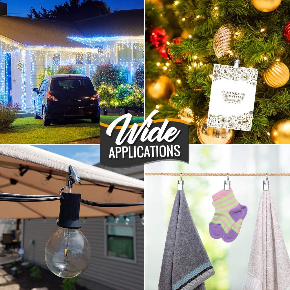 Teenitor 25 Pack Curtain Clips for Hanging Curtain Hooks, Stainless Steel Curtain Hooks with Clips, Small Hooks Clips for Camper Awning Light Photos Party Decorations