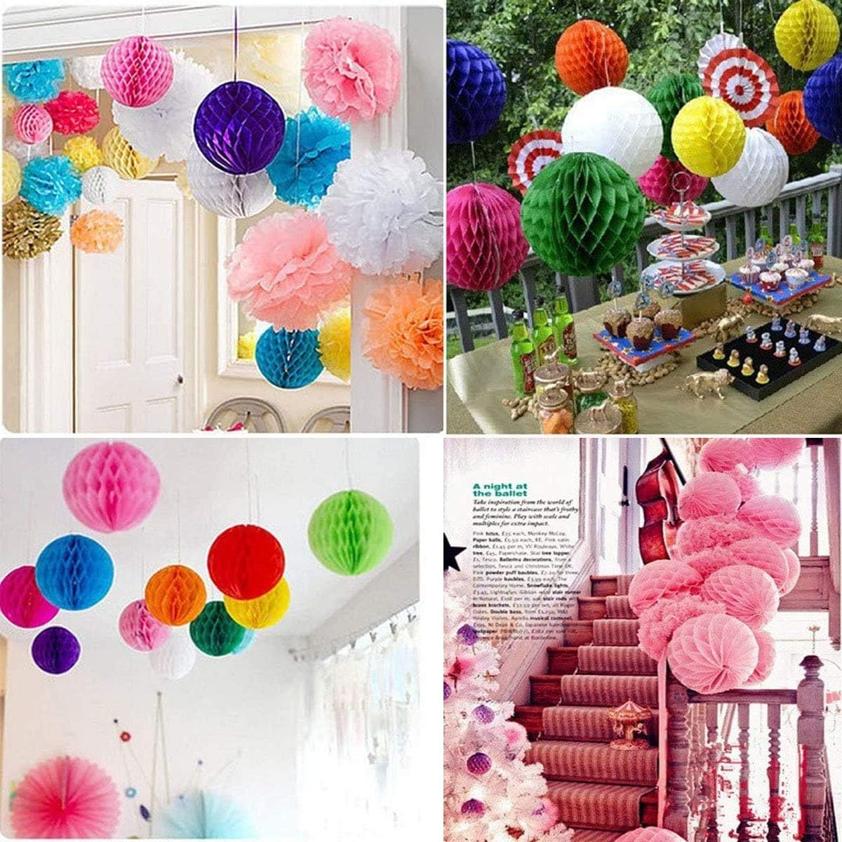20pcs Honeycomb Decoration Paper Flower Balls Tissue Paper Pom Poms for Birthday Wedding Home Decor (3inch, Purple)