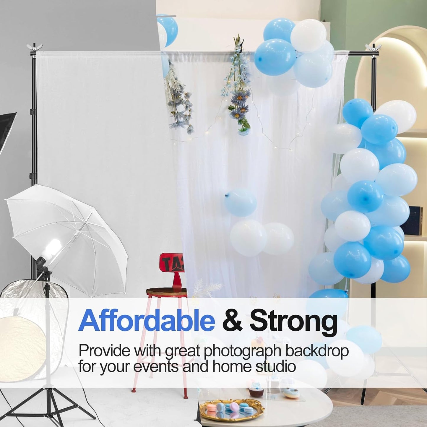 EMART Backdrop Stand 10x10ft(WxH) Photo Studio Adjustable Background Stand Support kit with 2 Crossbars, 8 Clamps, 2 Sandbags and Carry Bag for Parties, Events Decoration, Wedding, Photography