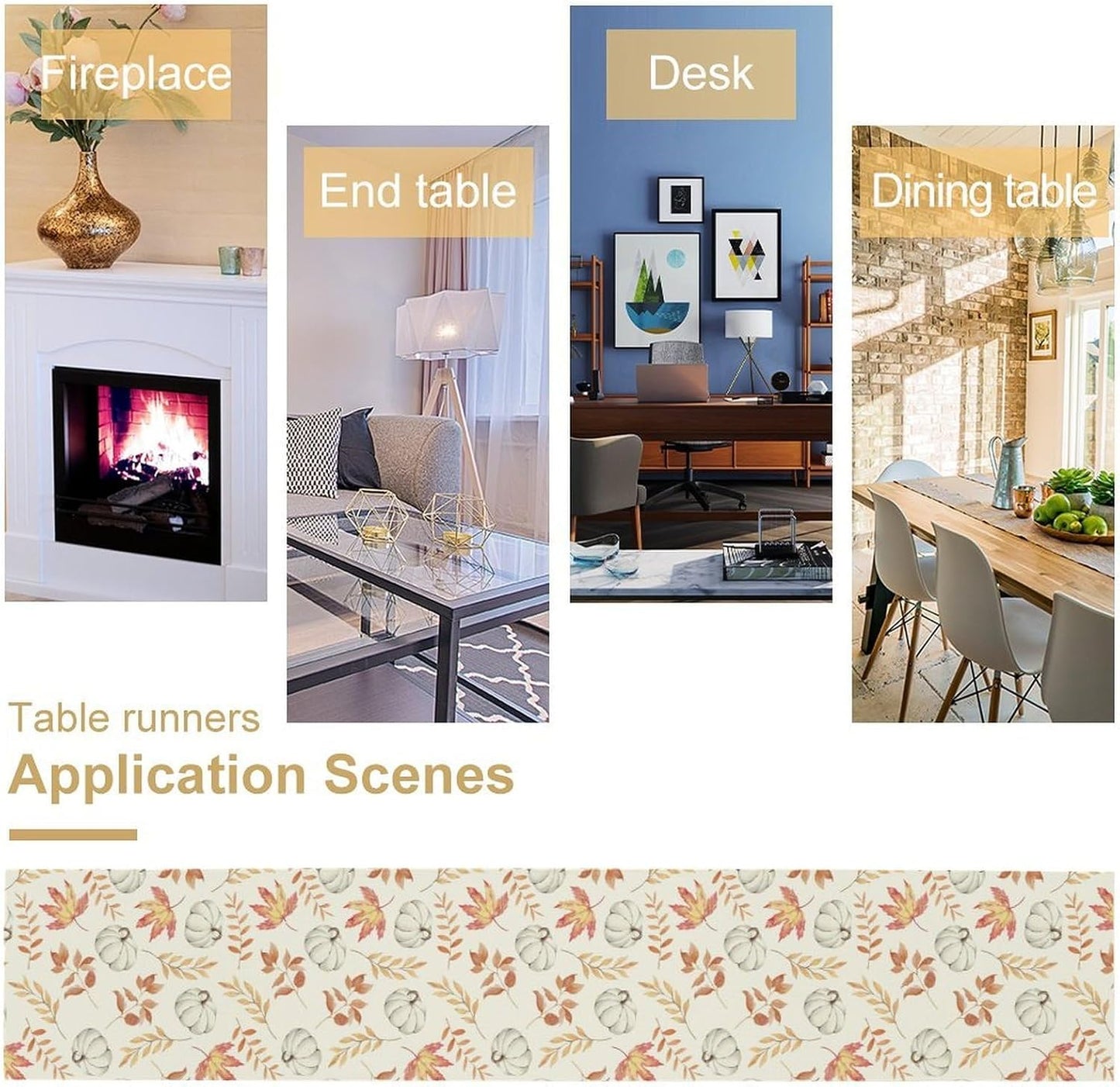 Pumpkin Leaves Table Runner,Seasonal Autumn Thanksgiving Kitchen Dining Table Decoration for Home Party Decor 13x120 Inch