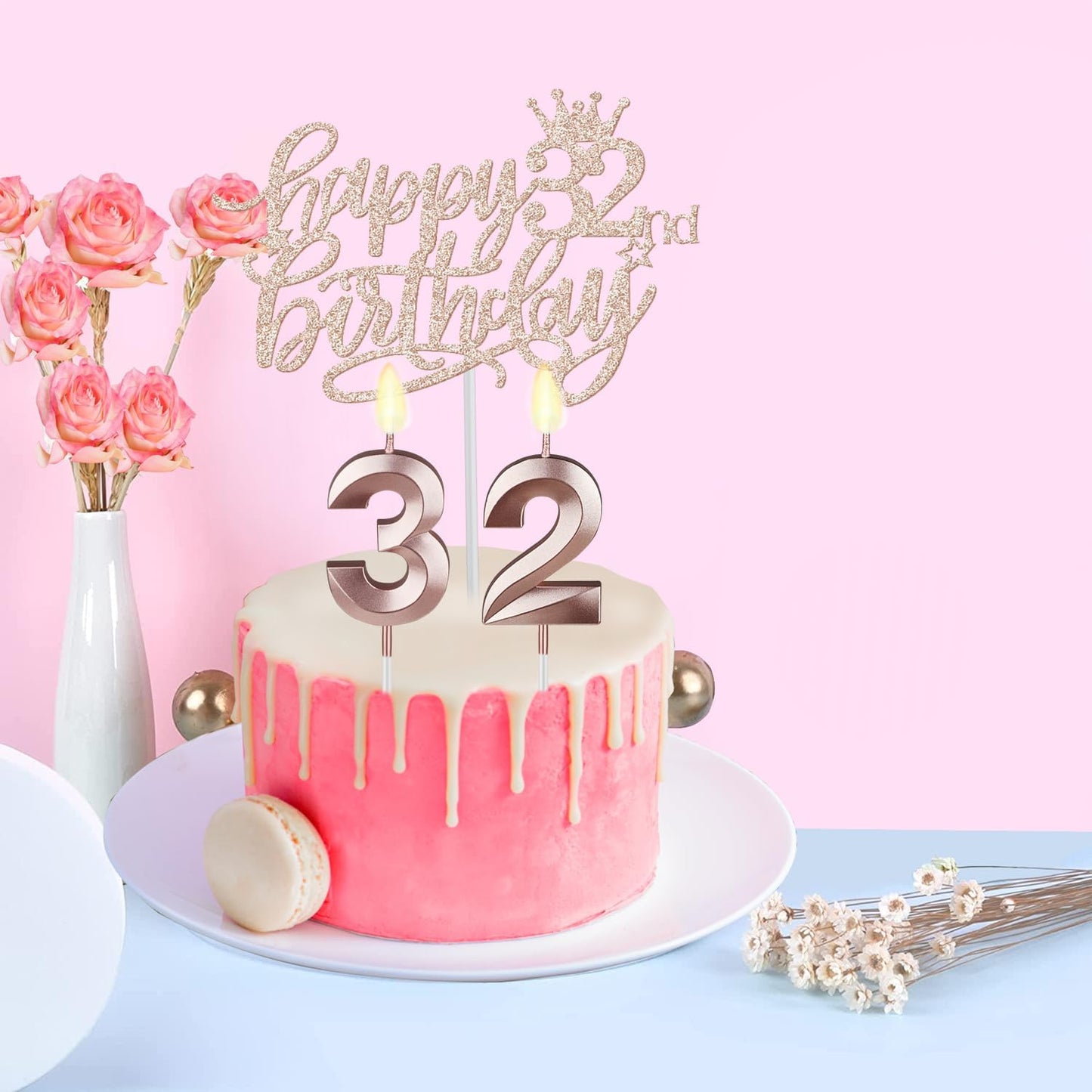 32 Birthday Decorations for Women Including Birthday Sash, Crown/Tiara, Candles and Cake Topper, 32 Year Old Gifts for Women, Rose Gold Party Decor Supplies