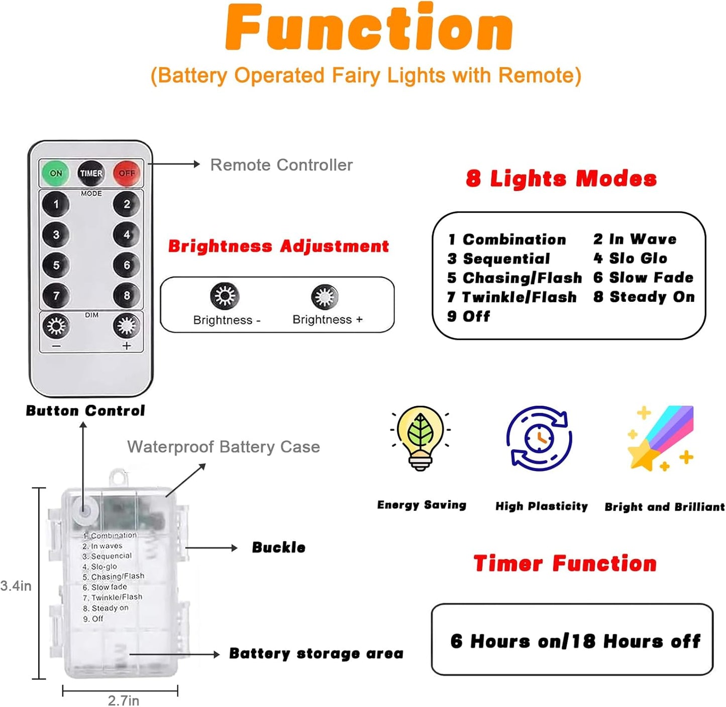 2 Pack 100LED Battery Operated Fairy Lights with Remote, 8 Modes LED String Lights with Timer, Dimmable, Memory Function, Waterproof Twinkle Lights for Outdoor Indoor Christmas Decor(Purple)