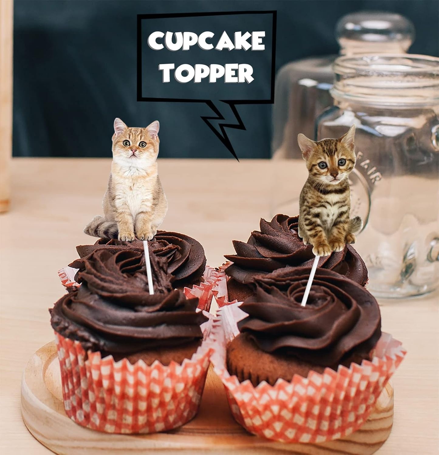 18pcs Glitter Cat Dessert Cupcake Topper Pick for Cute Lovely Cat Theme Decorations Baby Shower Boys Girls Happy Birthday Party Decor Supplies