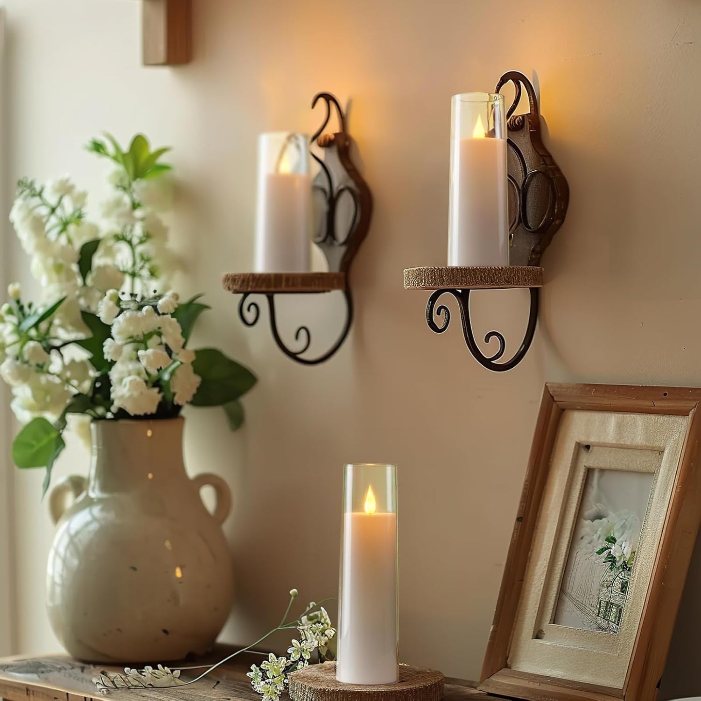 Amagic Pure White Acrylic Flameless Candles, Battery Operated Candles, Flickering LED Pillar Candles with Remote Control and Timer, Warm Yellow Light, D2.2 xH5 5" 6" 7" 8", Set of 5