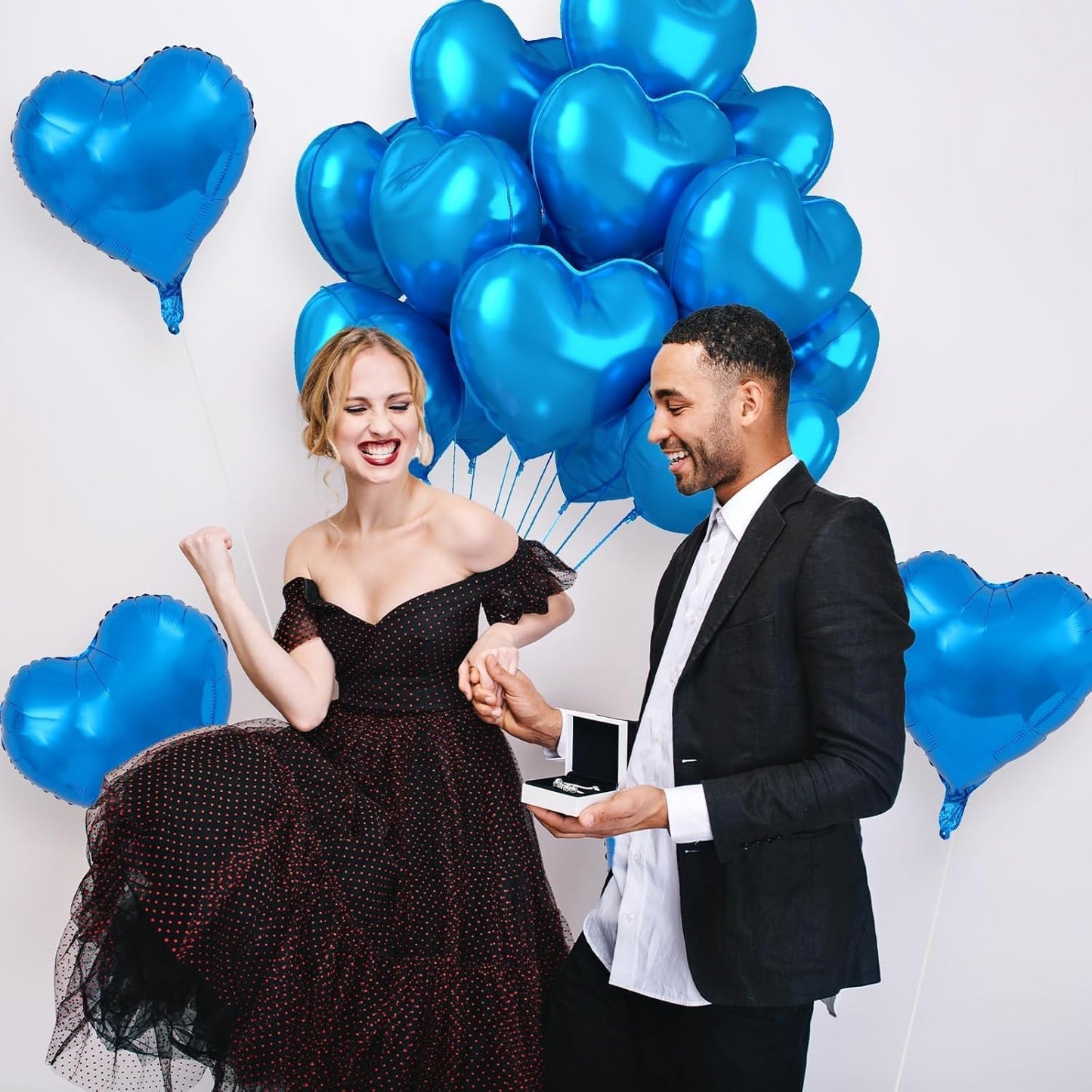 12 Pcs Heart Balloons, 18 inch Blue Heart Shaped Balloons, Big Foil Helium Balloon, Love Foil Balloon for Wedding Baby Shower Anniversary Backdrop Valentine Party Decorations