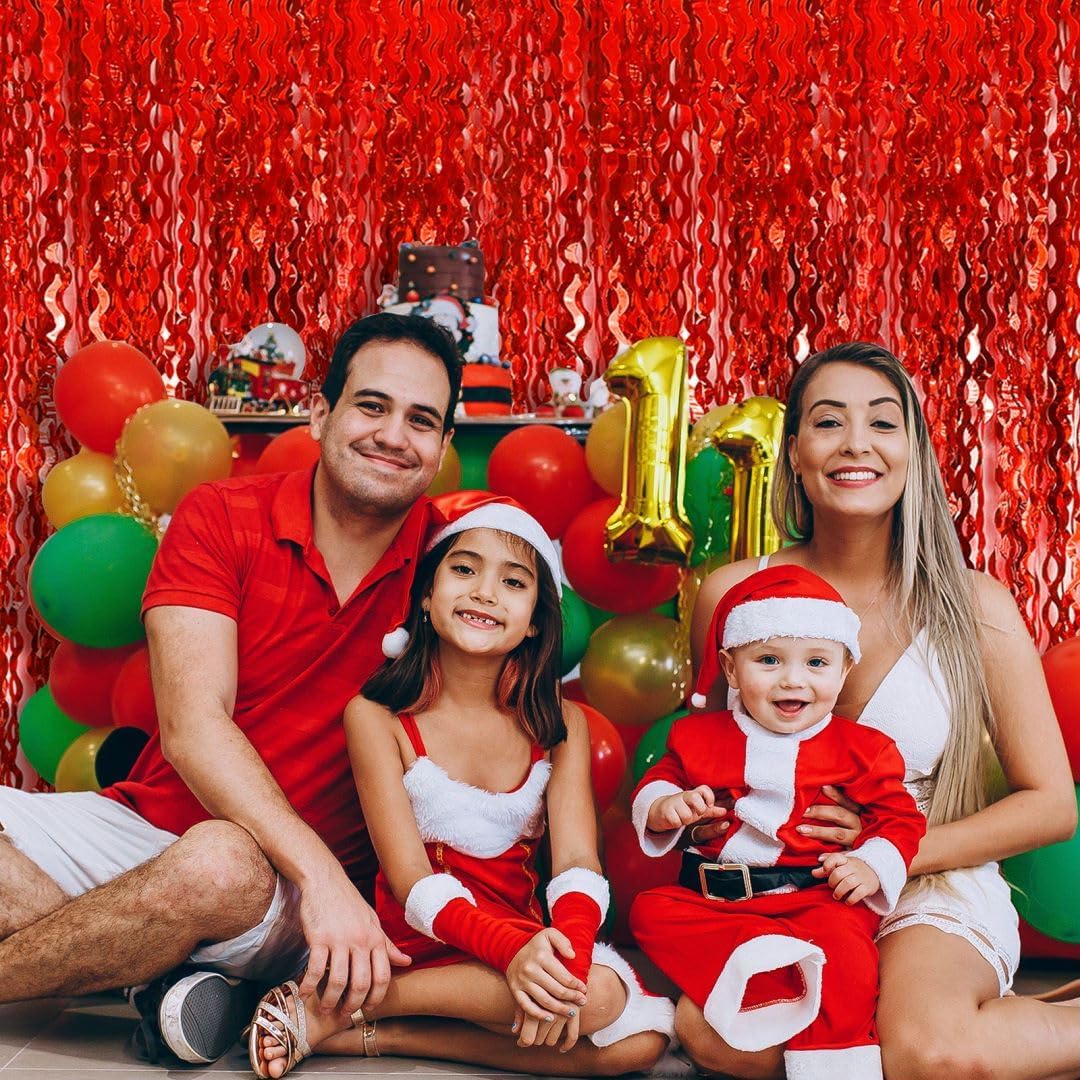 Red Curtains Tinsel Backdrop Foil Fringe Sonic Backdrop,10pcs Wave Red Doorway Streamers Party Decorations for Birthday Cherry Decor Wedding Anniversary Valentines Day Carnival Casino Theme Party