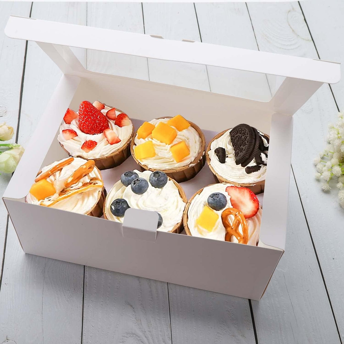 10-Set Cupcake Boxes with Inserts and Window Hold 6 Cupcakes,Cupcake Containers Bakery Cake Box,Pastry Carrier For Donut Cookie Treat Muffin Chocolate Bombs,9.4x6.3x3.9 In