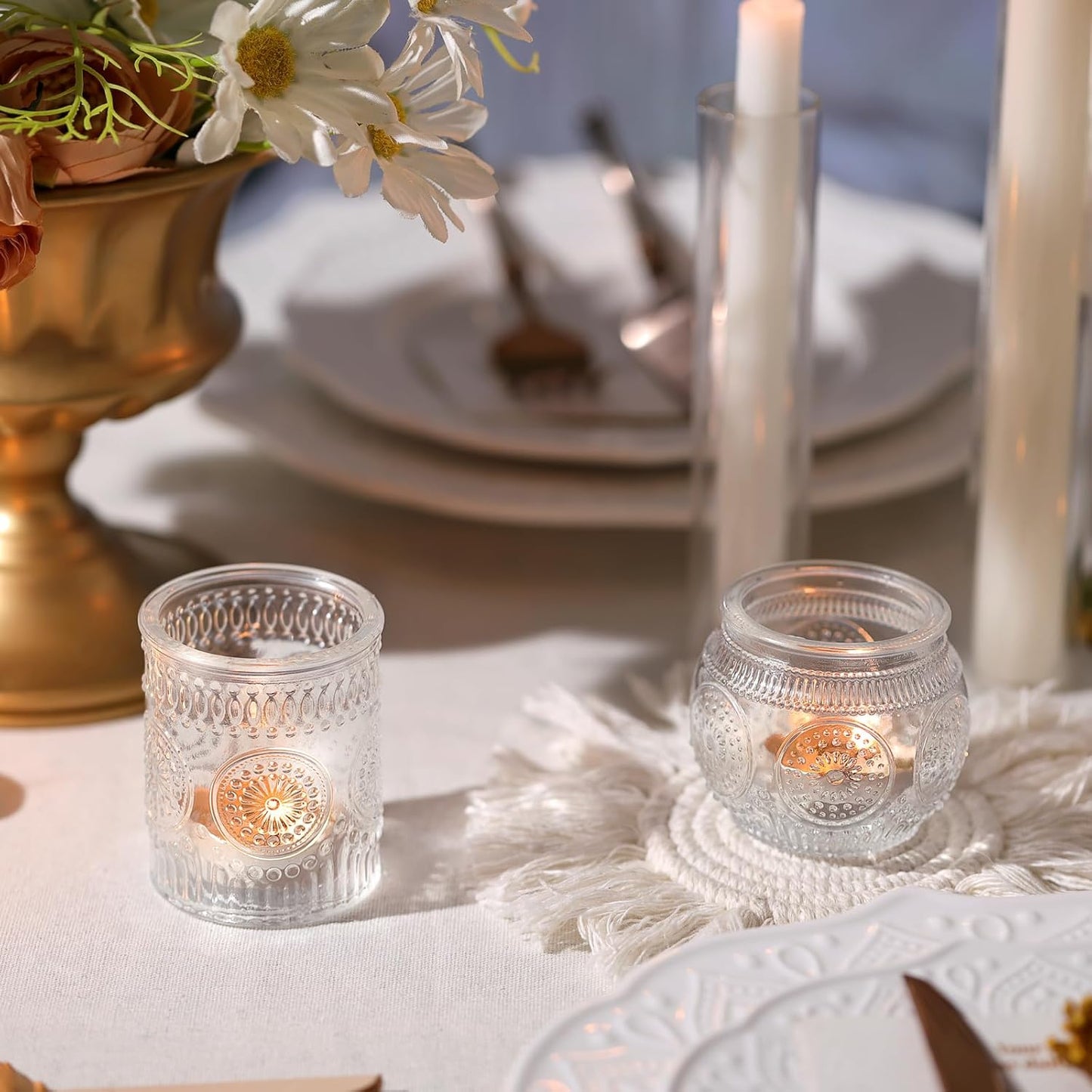 DARJEN Clear Votive Candle Holders Set of 36 - Glass Tea Light Candle Holder, Candle Holders Bulk, Embossed Candle Votives for Wedding Centerpiece & Home Decor