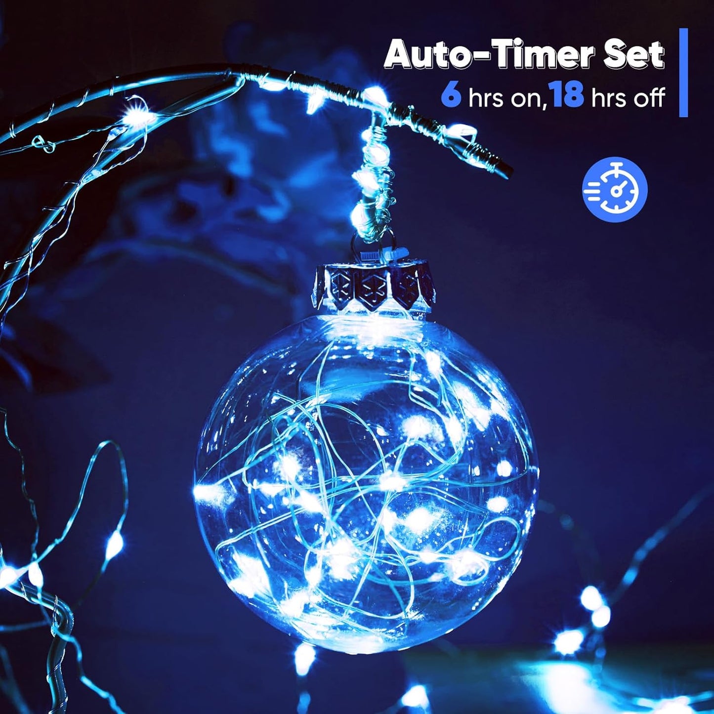 2 Pack 16.4 Ft. Battery Operated Outdoor String Lights with Remote & Timer, LED Blue Fairy Lights, Waterproof Twinkle Lights for Bedroom, Dorm, Mason Jar, Wedding, Party, Christmas