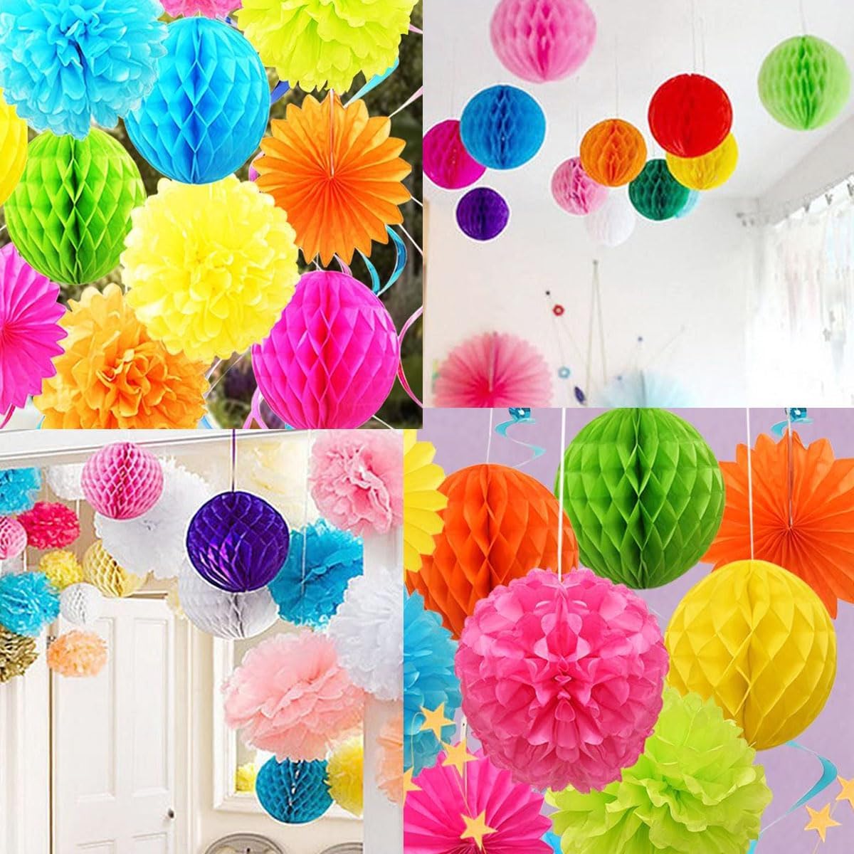 12pcs Honeycomb Balls Decorations - 4'' 8'' 10'' Yellow Honeycomb Flower Pom Poms for Baby Shower, Birthday, Wedding, Nursery Wall Decor