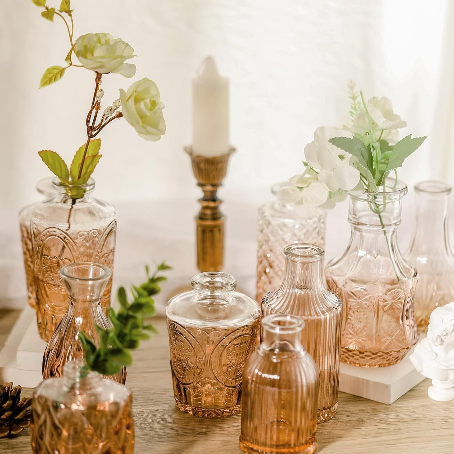 Arme Glass Bud Vase Set,30Pcs Small Glass Vase for Flowers, Clear Bud Vase in Bulk,Mini Single Vintage Vase for Centerpiece,Vases Bulk for Rustic Wedding Decor,Home Table Flower Décor(Amber)