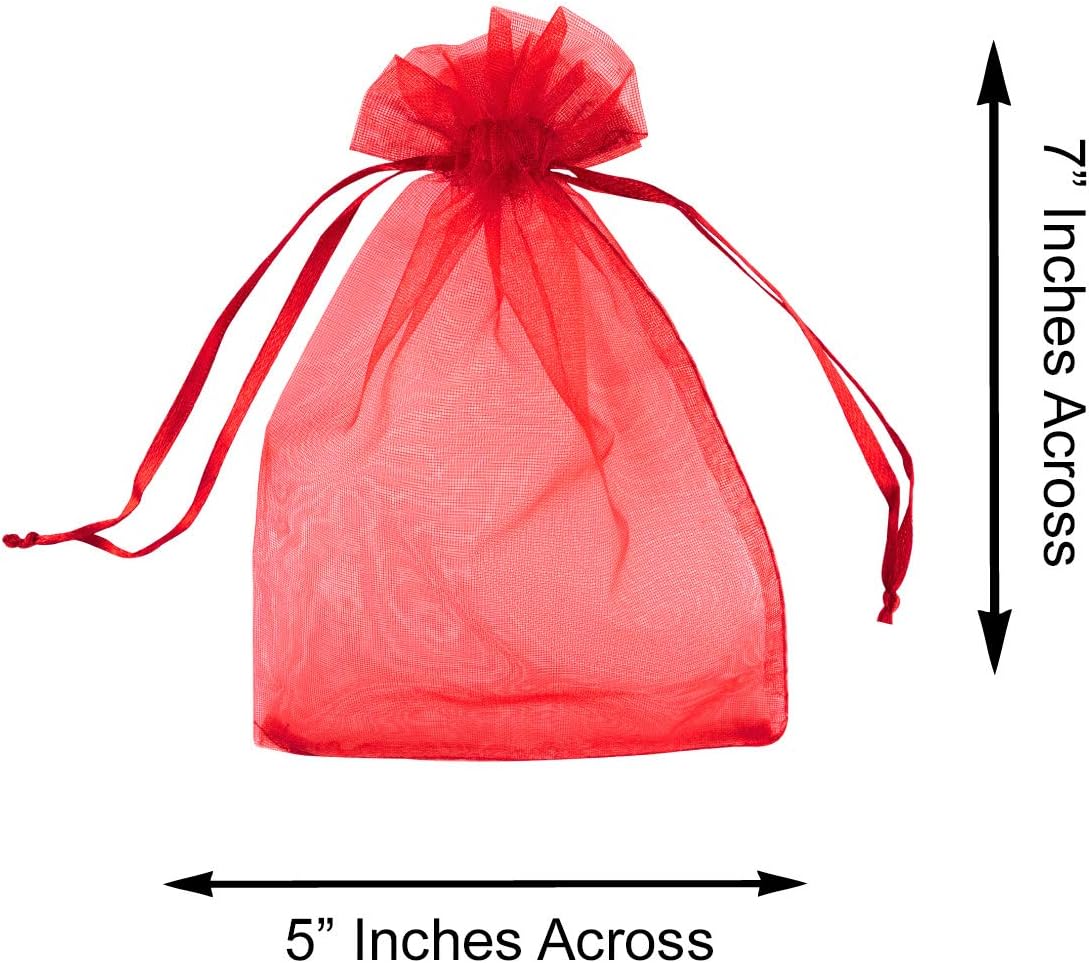 Super Z Outlet 100 Pack 5x7 Inch Mini Sheer Drawstring Organza Transparent Bags Jewelry Sack Pouches for Wedding, Party Decorations, Arts & Crafts Gifts (Red)