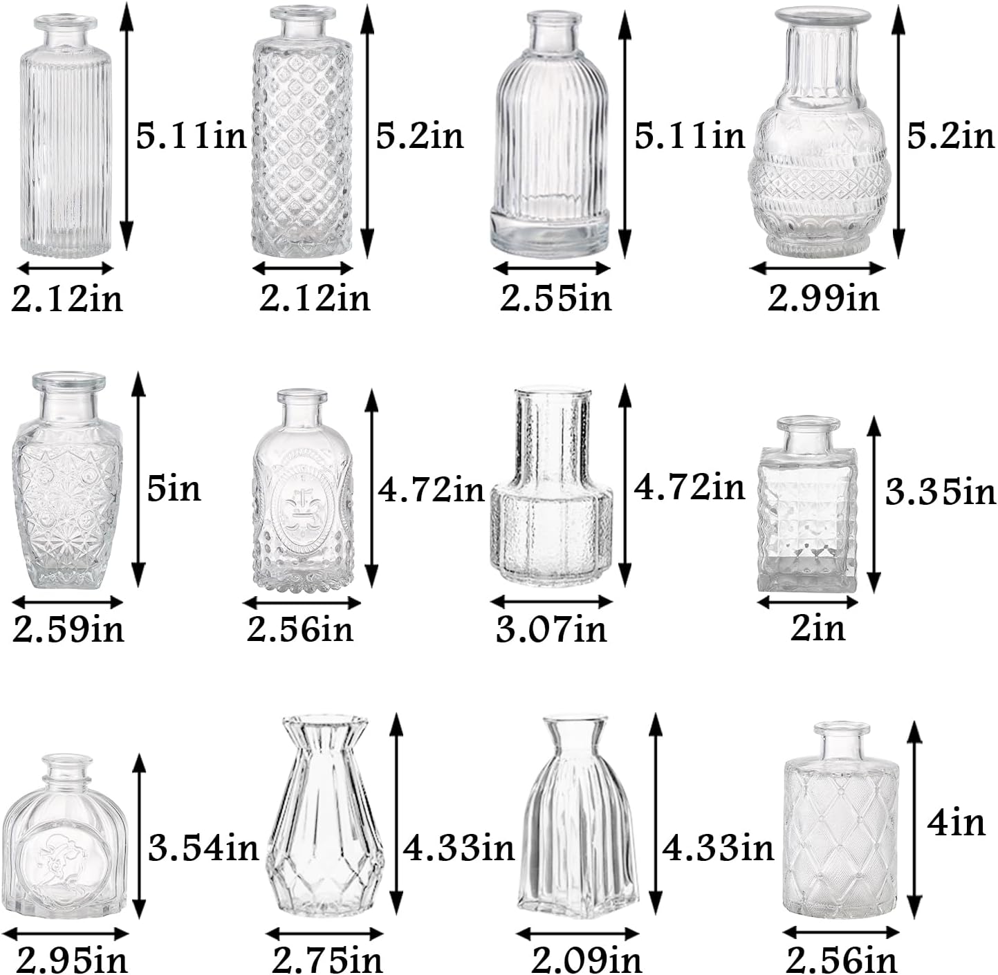 Bud Vases Set of 12, Small Glass Vases for Centerpieces, Small Flower Vases for Centerpieces, Vintage Mini Vase, Clear Bud Vase for Wedding Table Decor