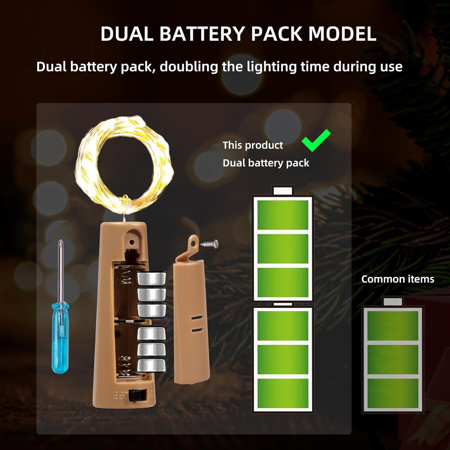 6-Pack LED Bottle Lights with Dual Battery Pack, 6.6ft 20 LEDs, Twice The Runtime, Warm White for Indoor & Outdoor Christmas Décor.(6 Pack, Warm White(Dual Battery Pack))