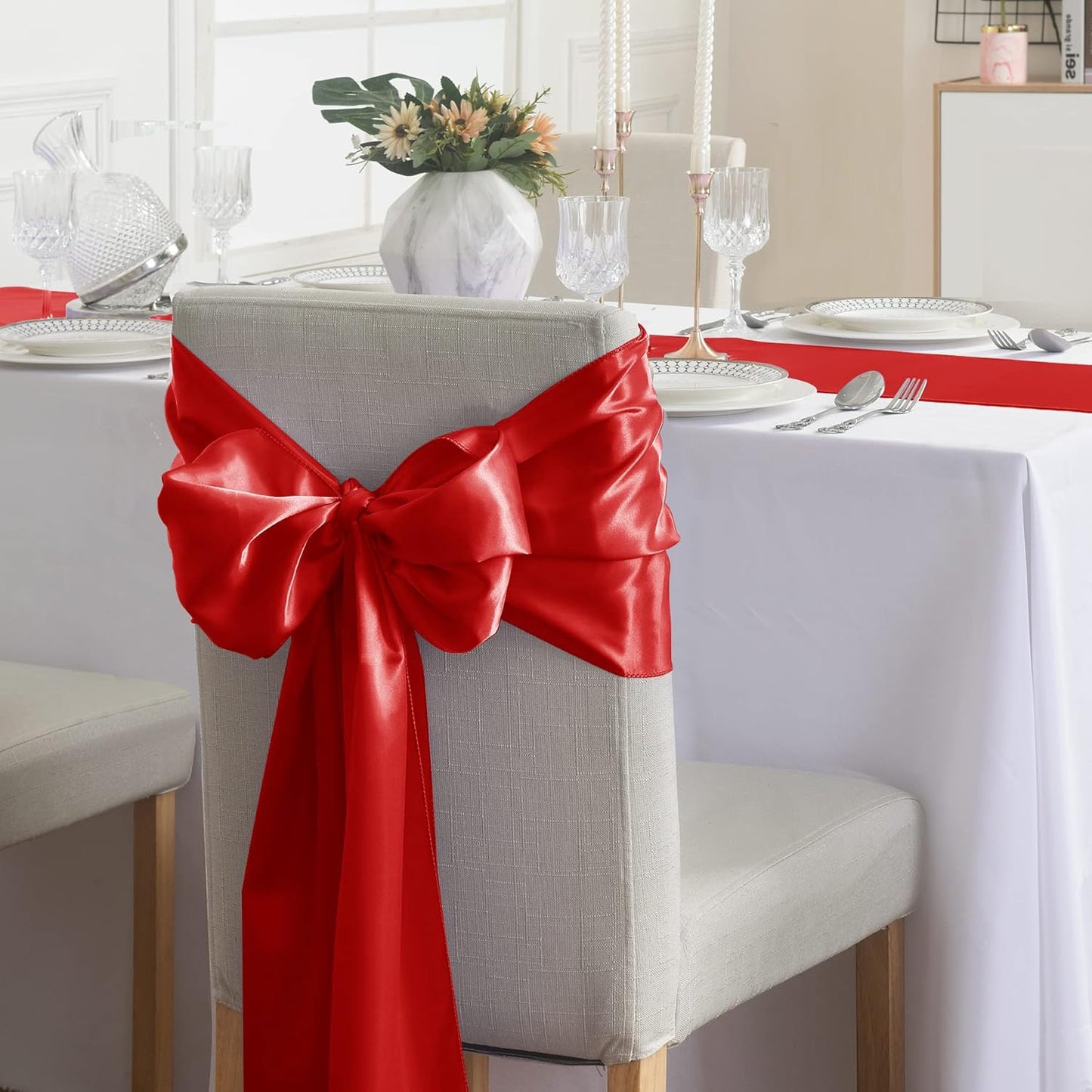 6Pack Table Runner 12 x 108 Inches Satin Silk Table Runner for Wedding, Birthday Party, Banquets, Graduations Decoration, fit Rectange and Round Table-Scarlet