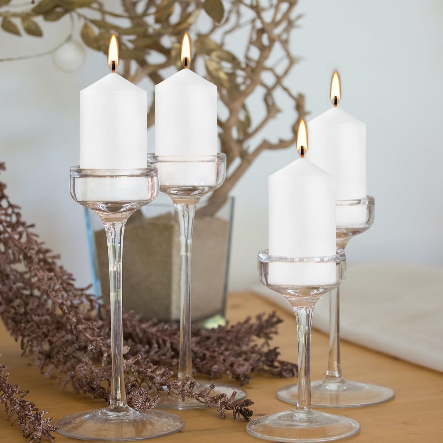 20-Pack 2 x 4 Long Burning Unscented White Tall Pillar Candles - Perfect for Home, Weddings and Special Events.