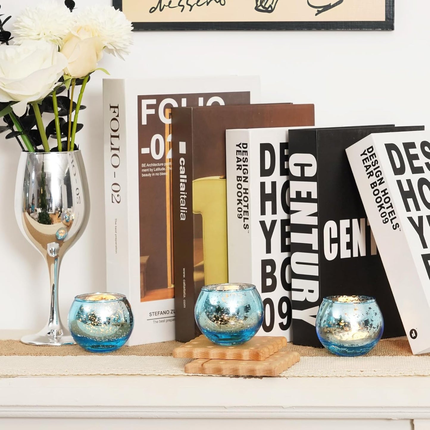 Homemory 36 Pcs Blue Votive Candle Holders, Round Mercury Glass Candle Holder, Tealight Candle Holders for Table Centerpieces, Baby Showe, Anniversary, Wedding, Home Decor, Halloween, Christmas