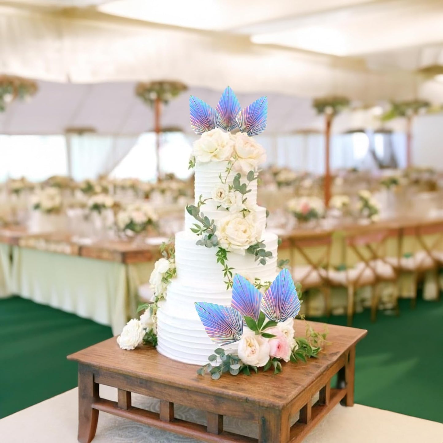 Ephlyn 6Pcs Paper Palm Leaves Fan Cake Toppers Palm Leaf Fan Cake Picks Craft DIY Fan Cupcake Toppers Palm Spear Leaves Cake Decorations for Baby Shower Wedding Birthday Party Decor Supplies Colorful