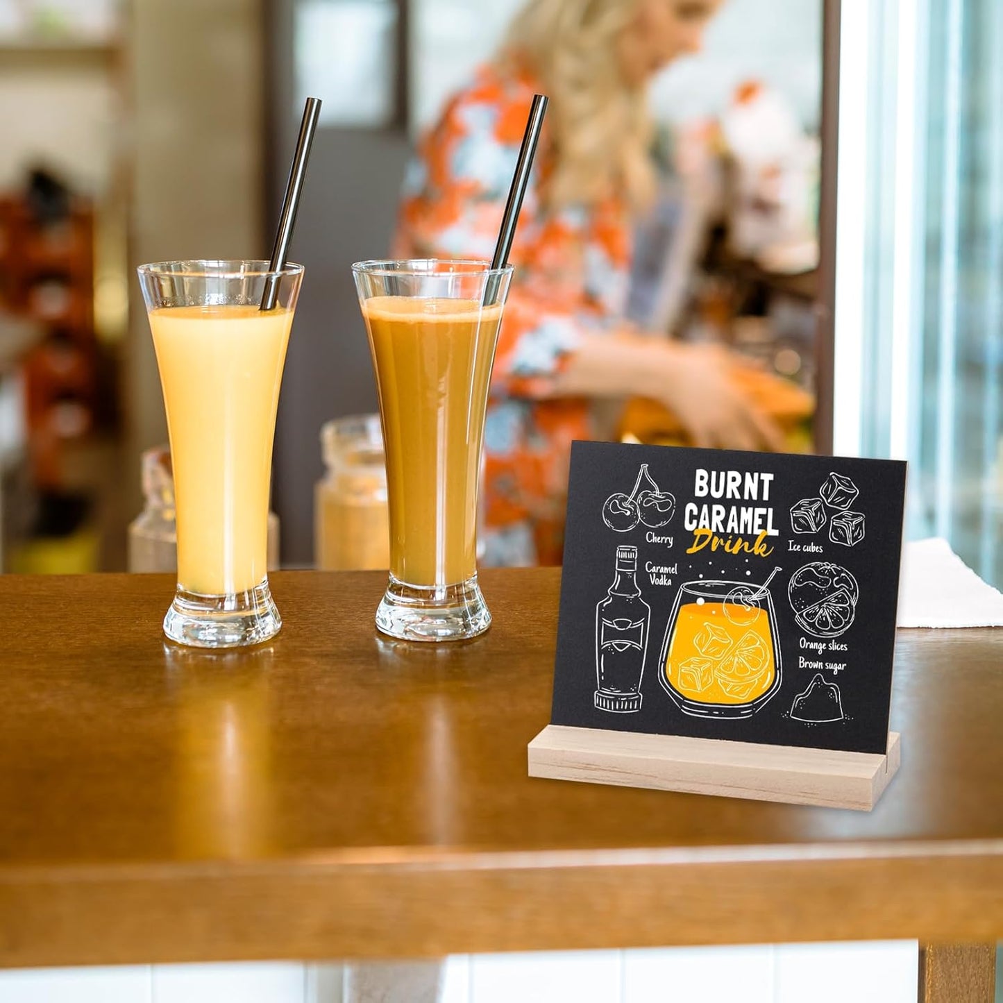 Double-Sided Small Chalkboard Signs (6 x 5 Inch) - Set of 6 with Stand & 7 Liquid Chalk Markers | Vintage Decorative Mini Tabletop Message Boards for Home & Events