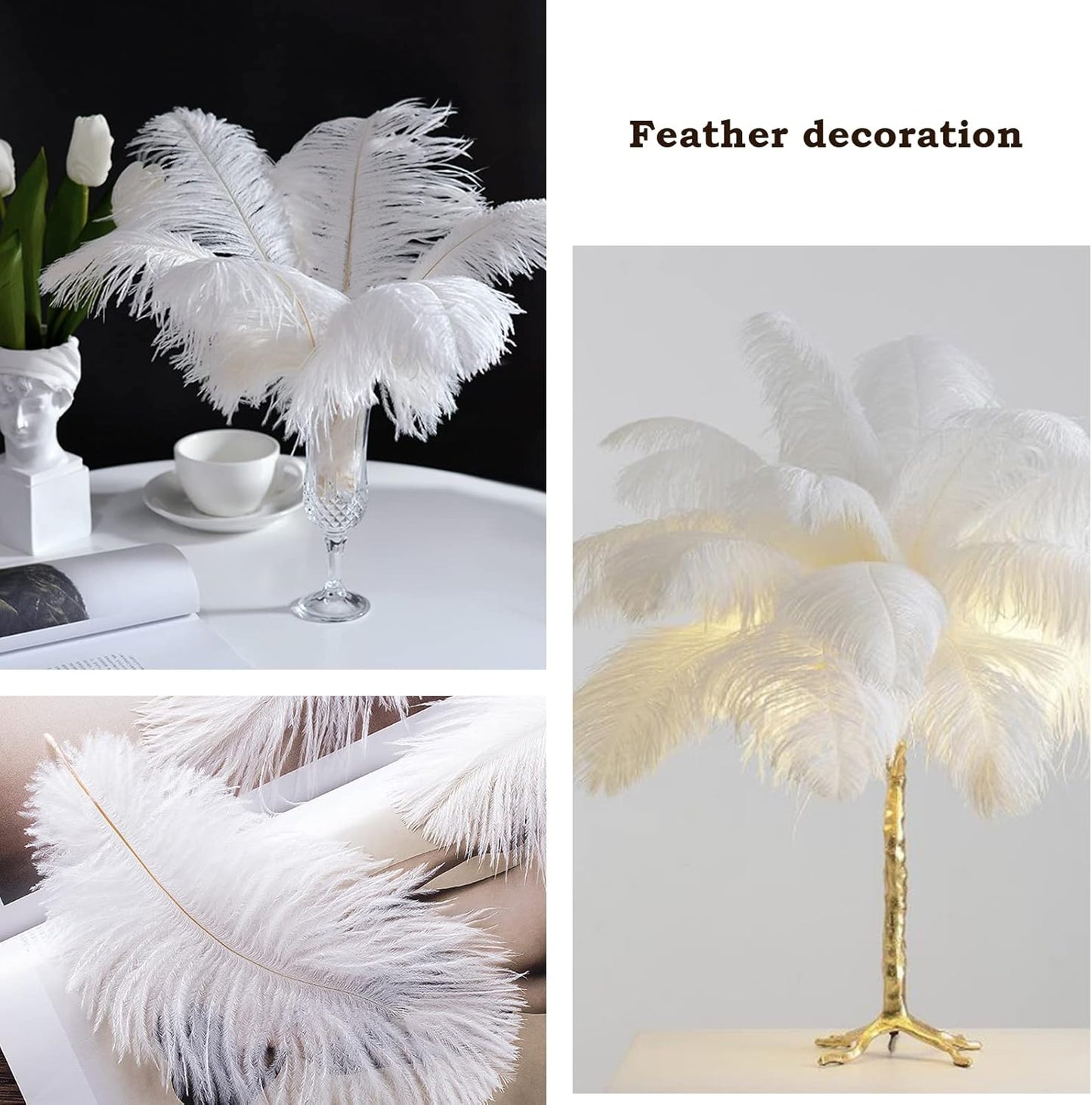 NEWONG 30pcs Light Blue Ostrich Feathers Natural Bulk 9-12in(23-30cm) Vase Craft Wedding Home Party Centerpieces Christmas Day Decoration
