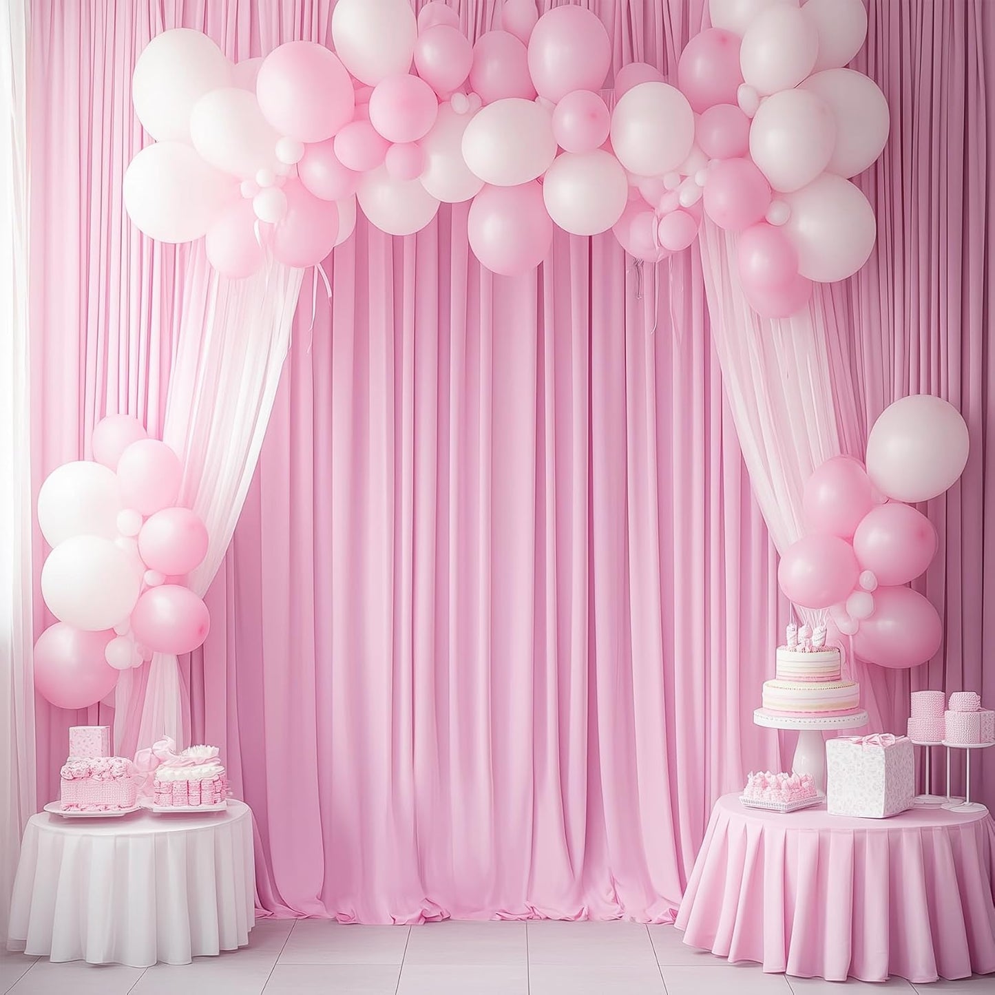 20ftx12ft Wrinkle Free Pink Backdrop Curtain, 4 Panels 12FT Height Pink Wedding Backdrop Drapes, Silky Polyester Back Drop Cloth for Birthday Photography Background Party Backdrop Draping