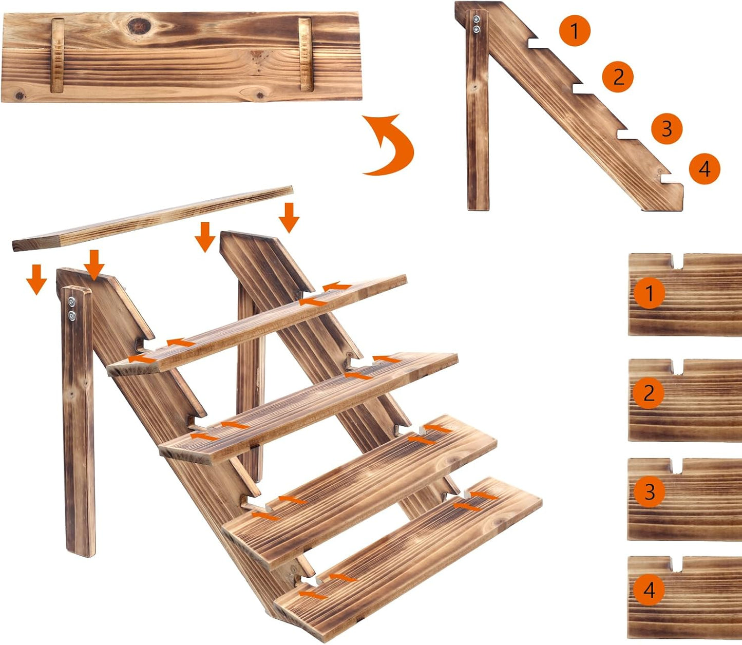 SwallowLiving 5 Tier Wooden Rustic Cupcake Stand for 30 Cupcakes, Stepped Wood Display Stand for Weddings, Tiered Party Table Display Riser for Food , Dessert, Cookie, Decor, Craft Show, Burnt