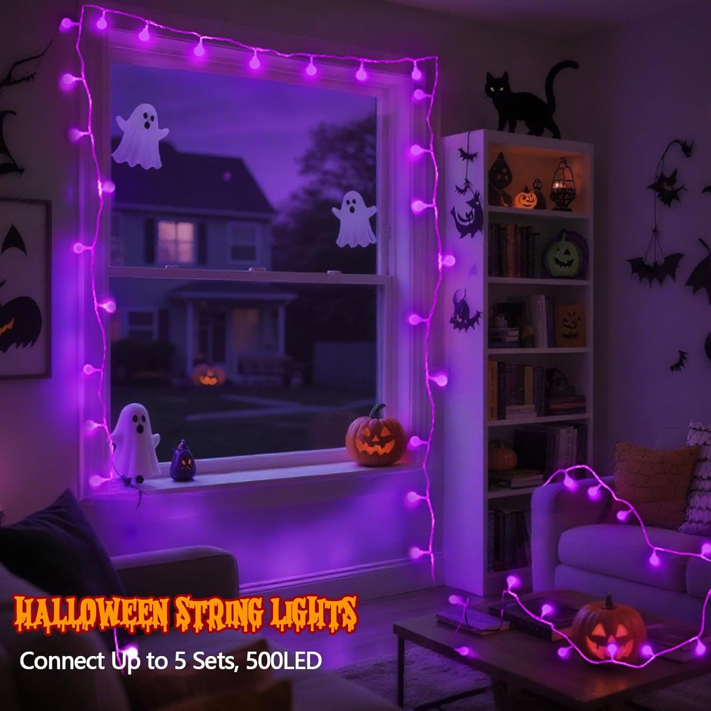 LORRYTE Connectable Purple Halloween Lights Outdoor Indoor - 43FT 100LED Globe String Lights Plug in with Timer, 13 Modes Fairy Light Waterproof for Party Halloween Decorations Bedroom Decor