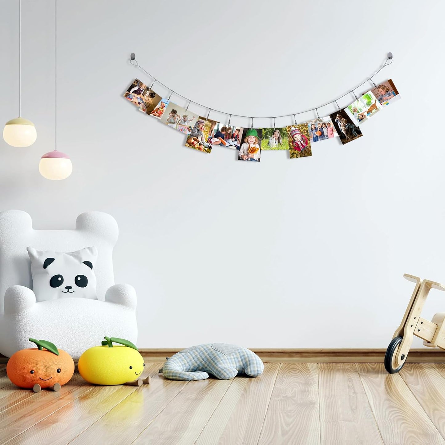 2 Pack Chain Photo Clip Hanging Photo Display Wall Photo Display Metal Photo String with 12 Clips Wall-Mounted Picture Holder for Hanging Painting Family Photos Artworks (Silver Color)