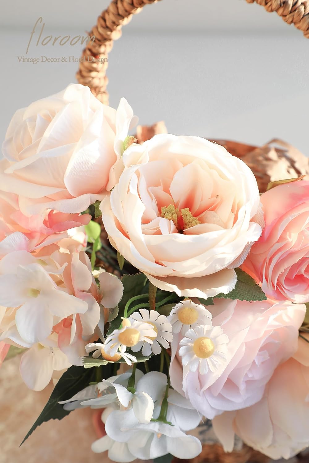 Floroom Blush Cream Artificial Flowers Fake Roses Peonies Dahlia and Greenery Combo Box Set for DIY Wedding Bouquets Bridal Shower Centerpieces Floral Arrangements Party Tables Home Decorations