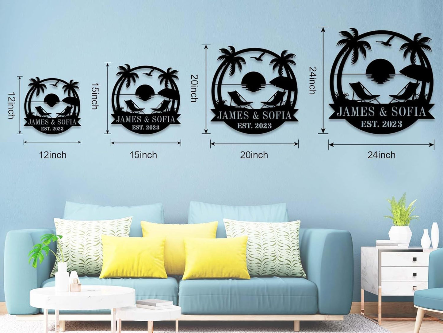 Personalized Beach Metal Monogram Sign, Custom Palm Trees Sign, Outdoor Metal Family Name Sign, Custom Last Name Sign, Beach Coastal House Decor