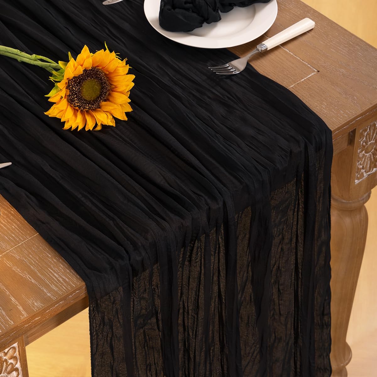 Black Halloween Table Runner 6 Pack Black Cheesecloth Table Runners 120 Inches Boho Gauze Fall Table Decorations for Halloween Wedding Bridal Baby Shower Party Decor
